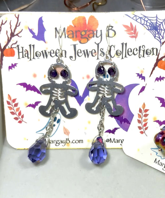 Skelly Bones Earrings in Steel, Silver and Crystals