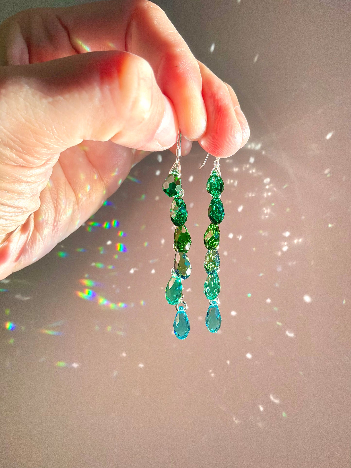 "Forest Springs" ~ *Luxe* Ombré Crystal Waterfall earrings, Sterling Silver or 14k Gold-Filled, Dark Emerald Green jewelry (Copy)