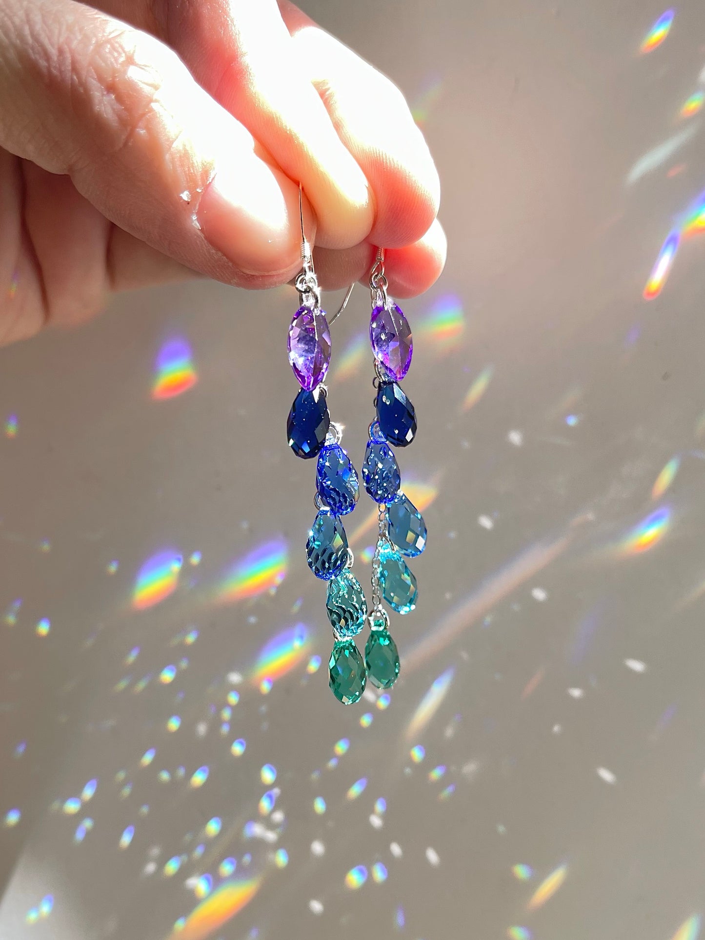 "Siren’s Song" ~ *Luxe* Ombré Crystal Waterfall earrings with Purple, Sterling Silver or 14k Gold-Filled