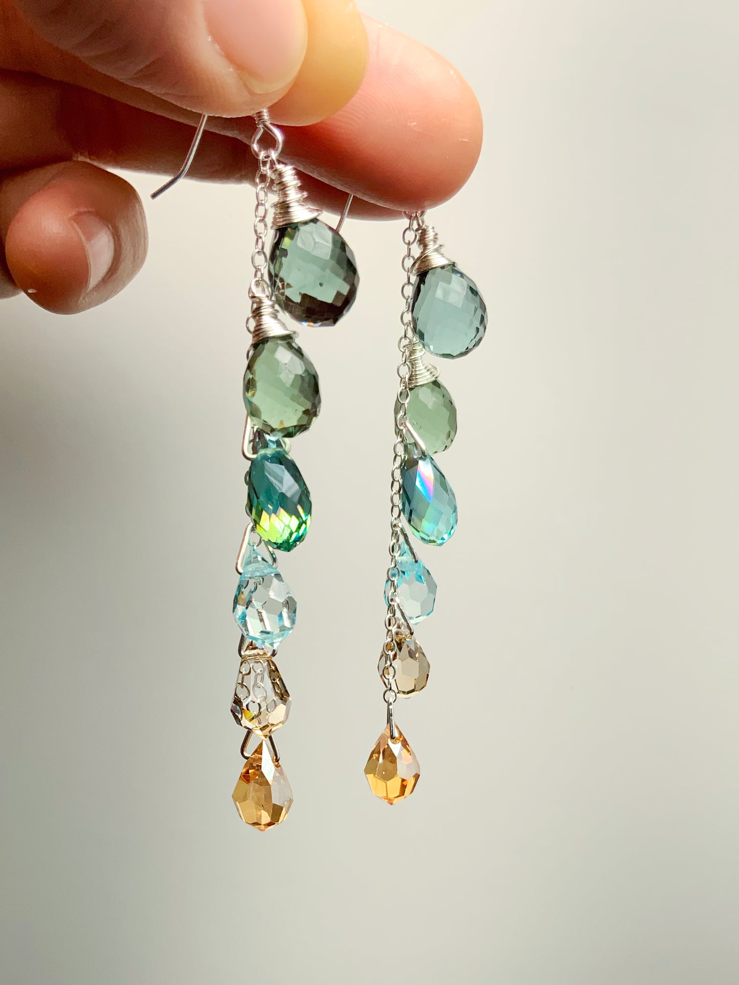 "River Stone" ~ *Luxe* Ombré Crystal Waterfall earrings with Super Rare Colors, Sterling Silver or 14k Gold-Filled