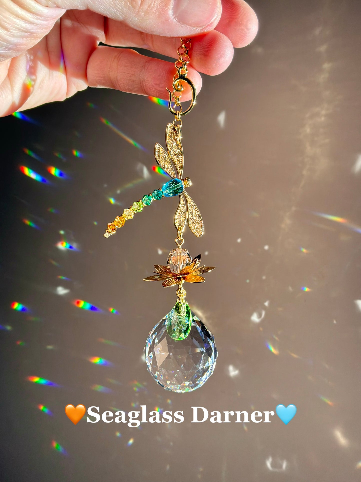 Jeweled Dragonfly Series~ 18k Gold-Plated Car Charm Suncatcher, Ombre Color Gradient made with Rare Crystals