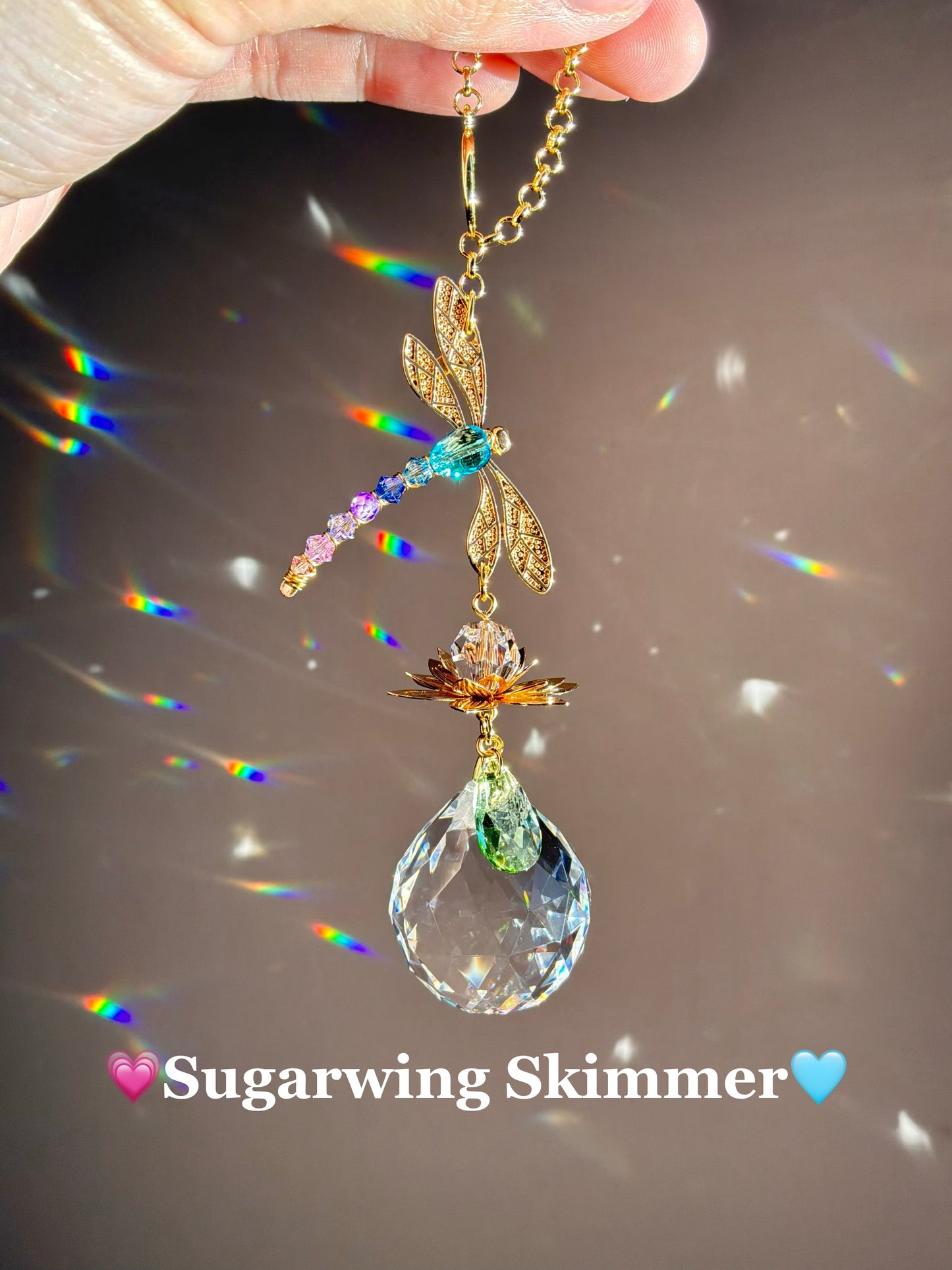 Jeweled Dragonfly Series~ 18k Gold-Plated Car Charm Suncatcher, Ombre Color Gradient made with Rare Crystals