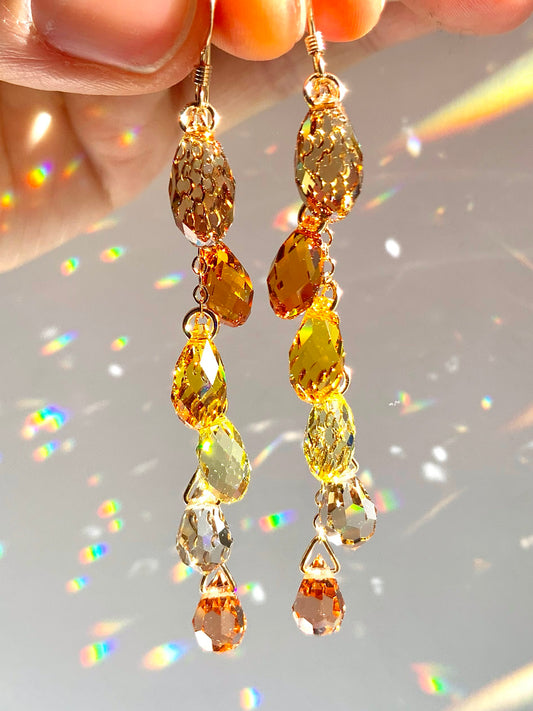 "Apricot Blush" ~ *Luxe* Ombré Crystal Waterfall earrings with Super Rare Color, Sterling Silver or 14k Gold-Filled