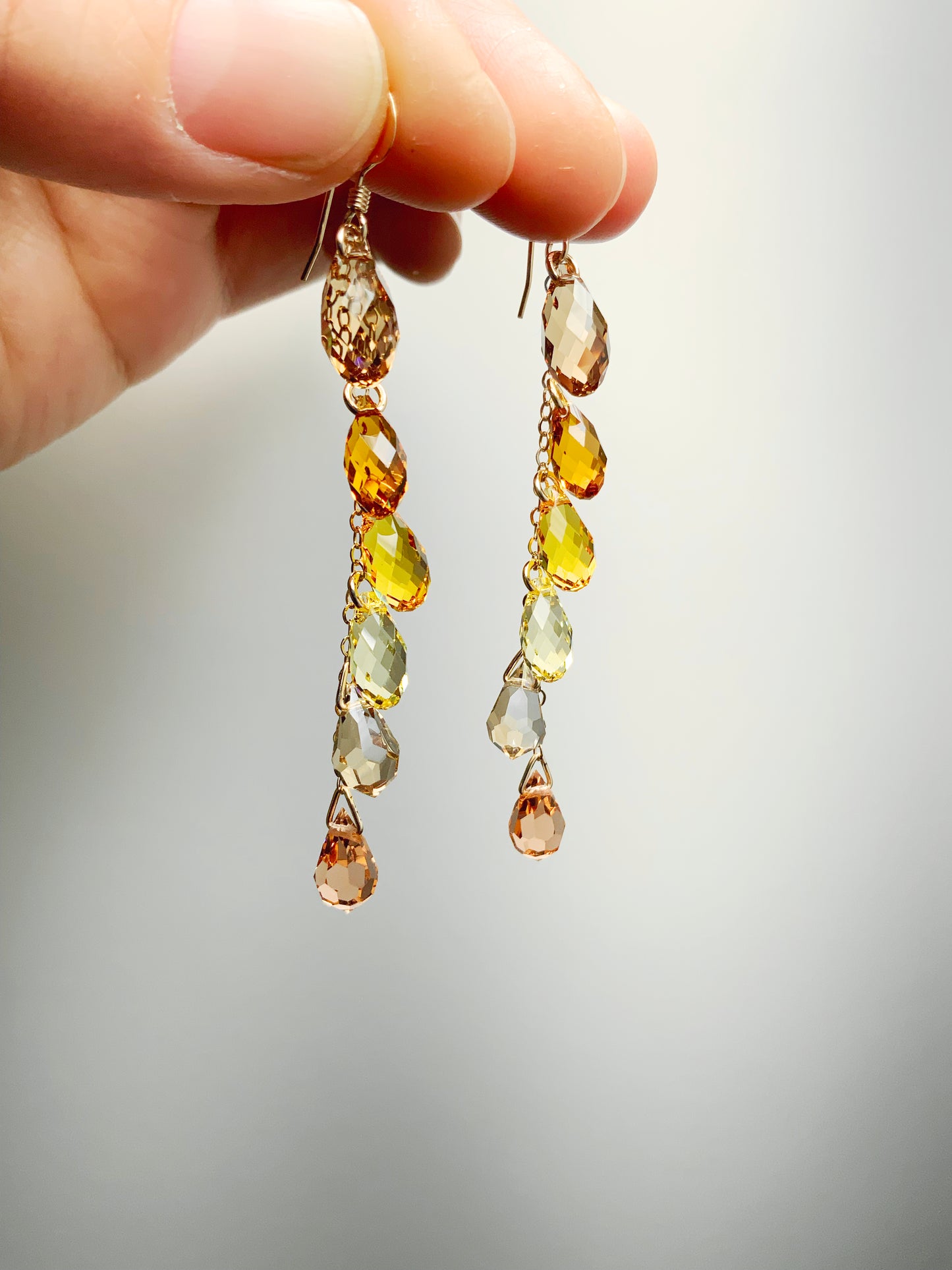 "Apricot Blush" ~ *Luxe* Ombré Crystal Waterfall earrings with Super Rare Color, Sterling Silver or 14k Gold-Filled