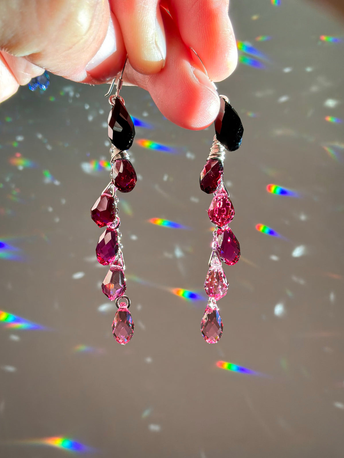 Ombré Black Series ~ *Luxe* Crystal Waterfall Earrings, Sterling Silver or 14k Gold-Filled, Purple Blue Teal Green Pink