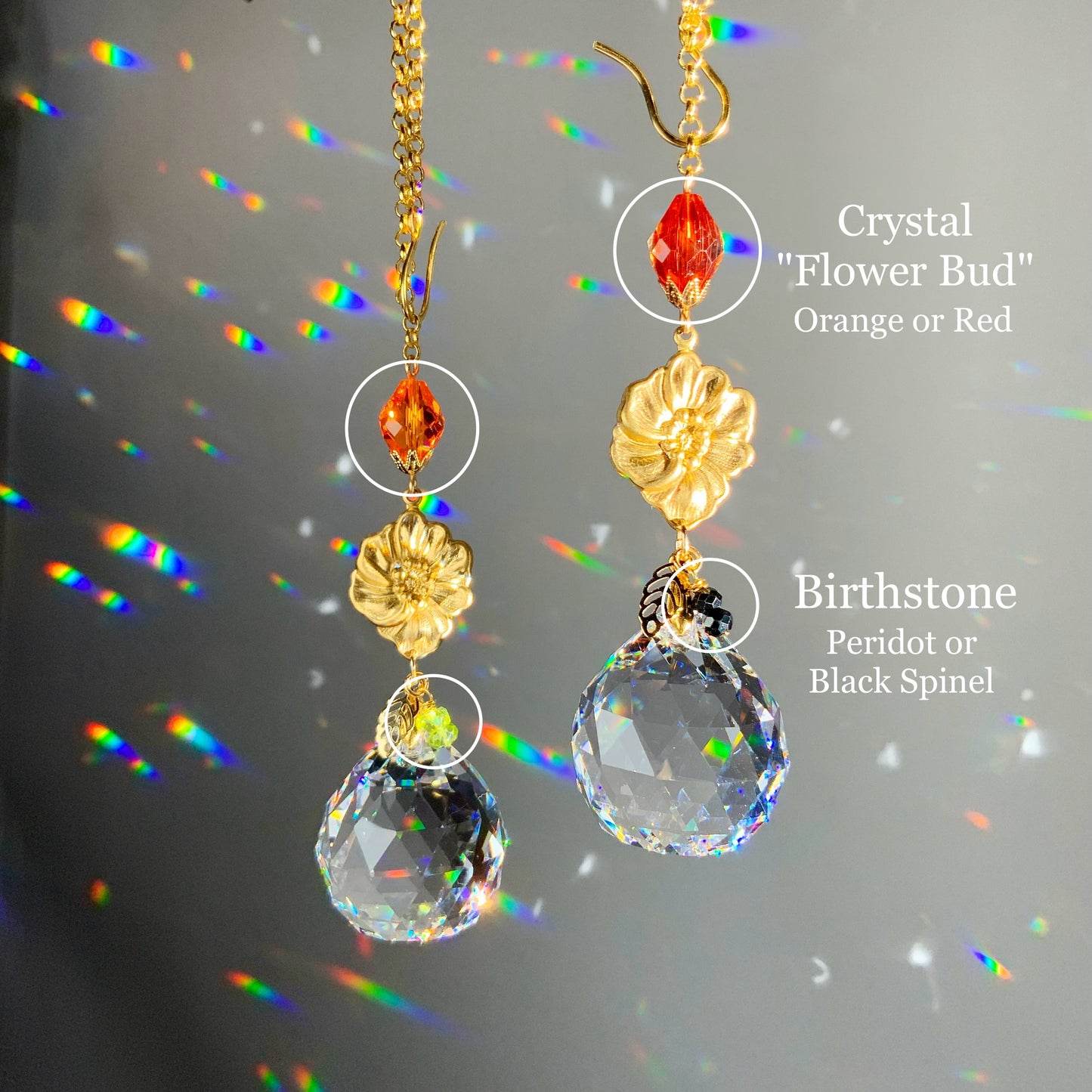 Birthflower Series- August Poppy, Peridot Crystal Prism Car Charm, Choose your Color and Birthstone