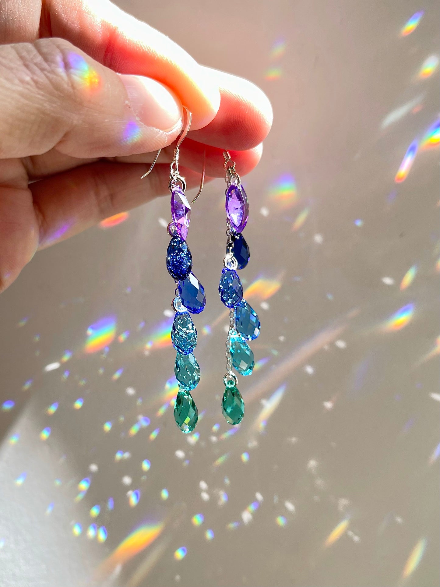 "Siren’s Song" ~ *Luxe* Ombré Crystal Waterfall earrings with Purple, Sterling Silver or 14k Gold-Filled