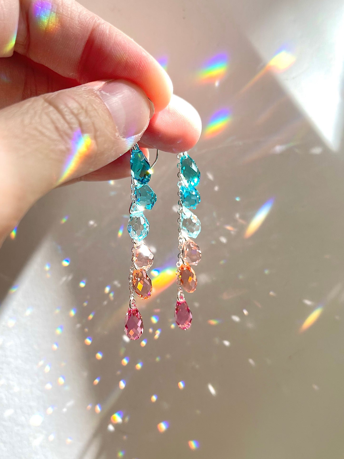 "Sunrise Raindrops" ~ *Luxe* Ombré Crystal Waterfall earrings, Sterling Silver or 14k Gold-Filled