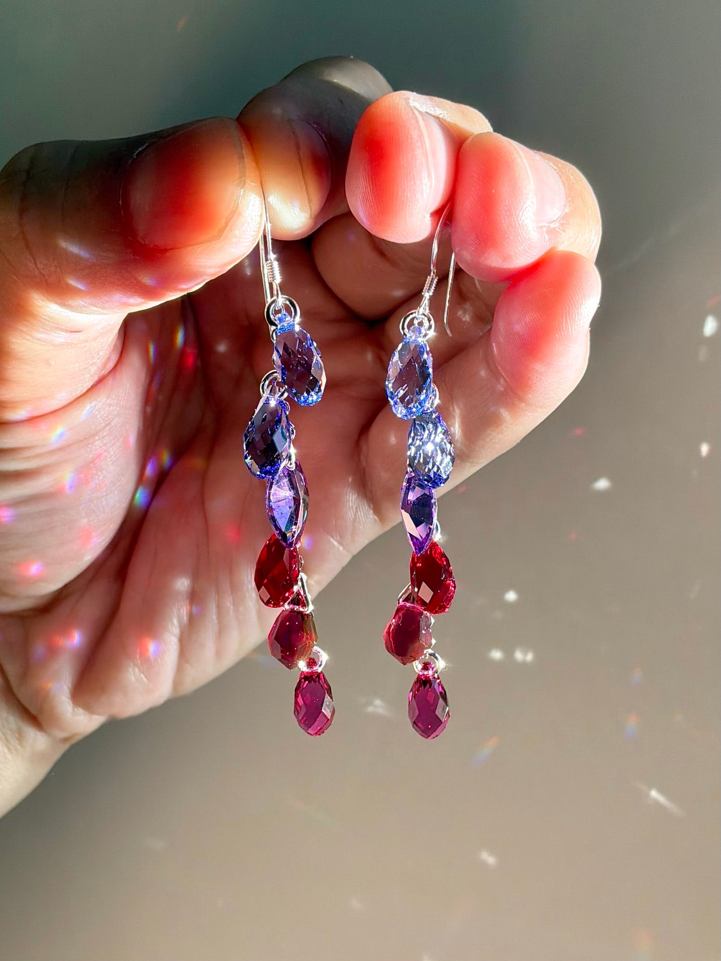 "Velvet Dahlia" ~ *Luxe* Ombré Crystal Waterfall earrings, Sterling Silver or 14k Gold-Filled, magenta pink purple