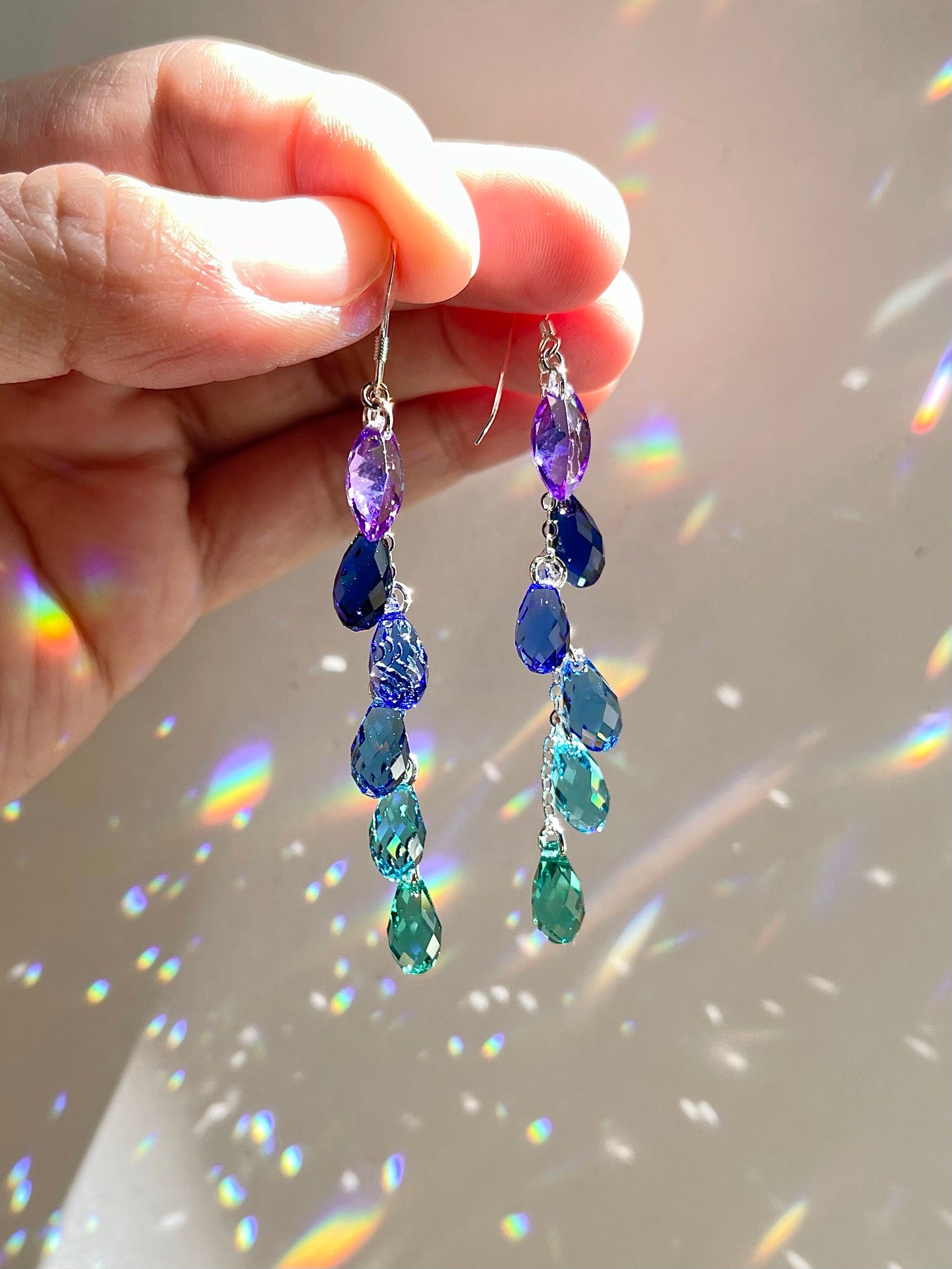 "Siren’s Song" ~ *Luxe* Ombré Crystal Waterfall earrings with Purple, Sterling Silver or 14k Gold-Filled