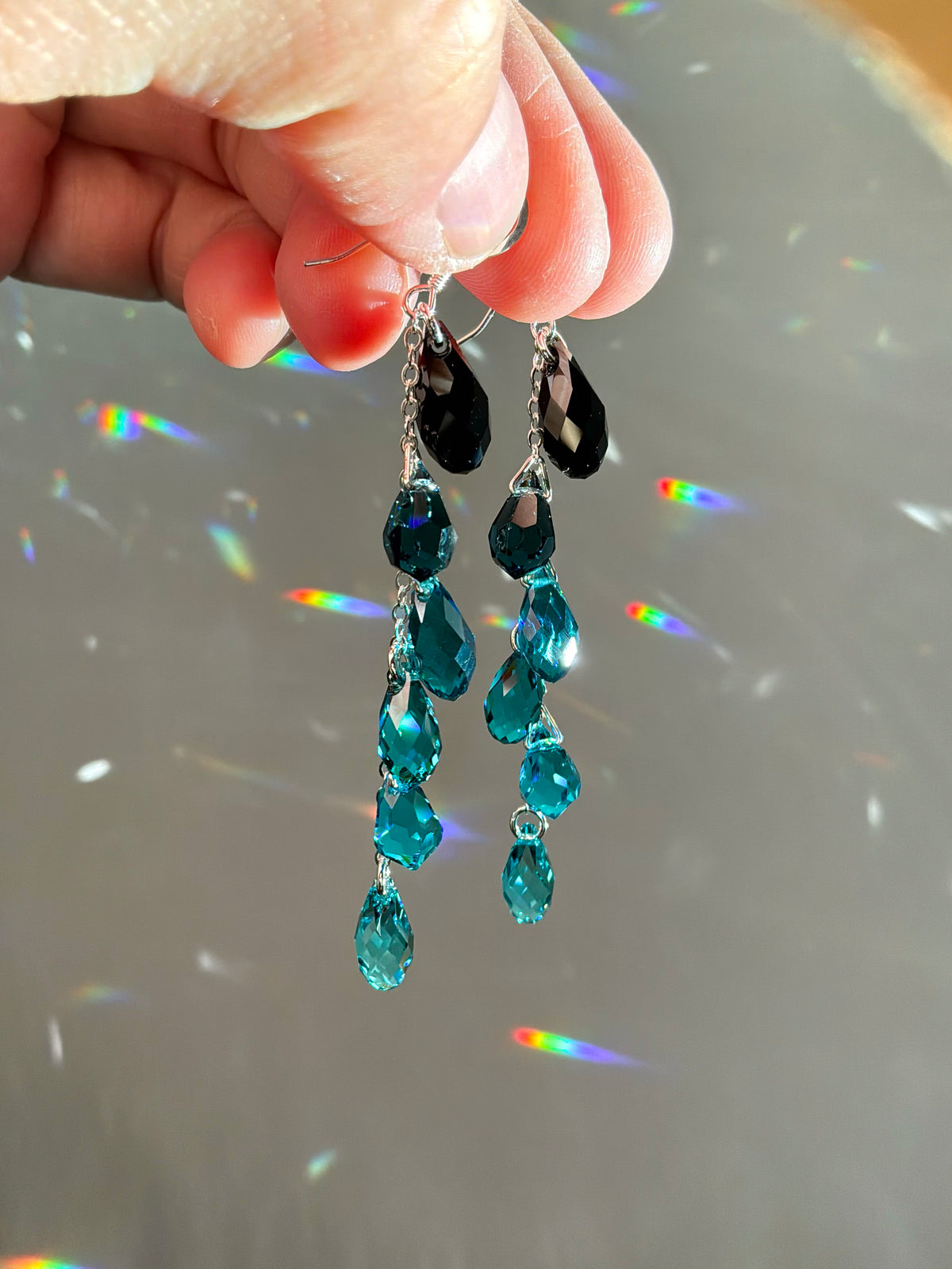 Ombré Black Series ~ *Luxe* Crystal Waterfall Earrings, Sterling Silver or 14k Gold-Filled, Purple Blue Teal Green Pink