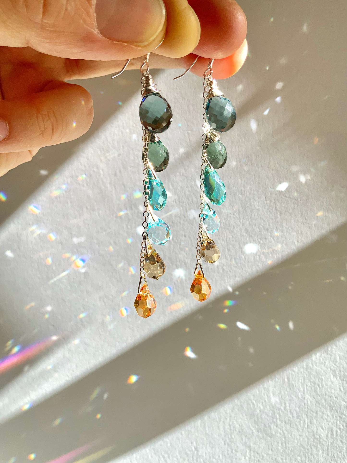 "River Stone" ~ *Luxe* Ombré Crystal Waterfall earrings with Super Rare Colors, Sterling Silver or 14k Gold-Filled