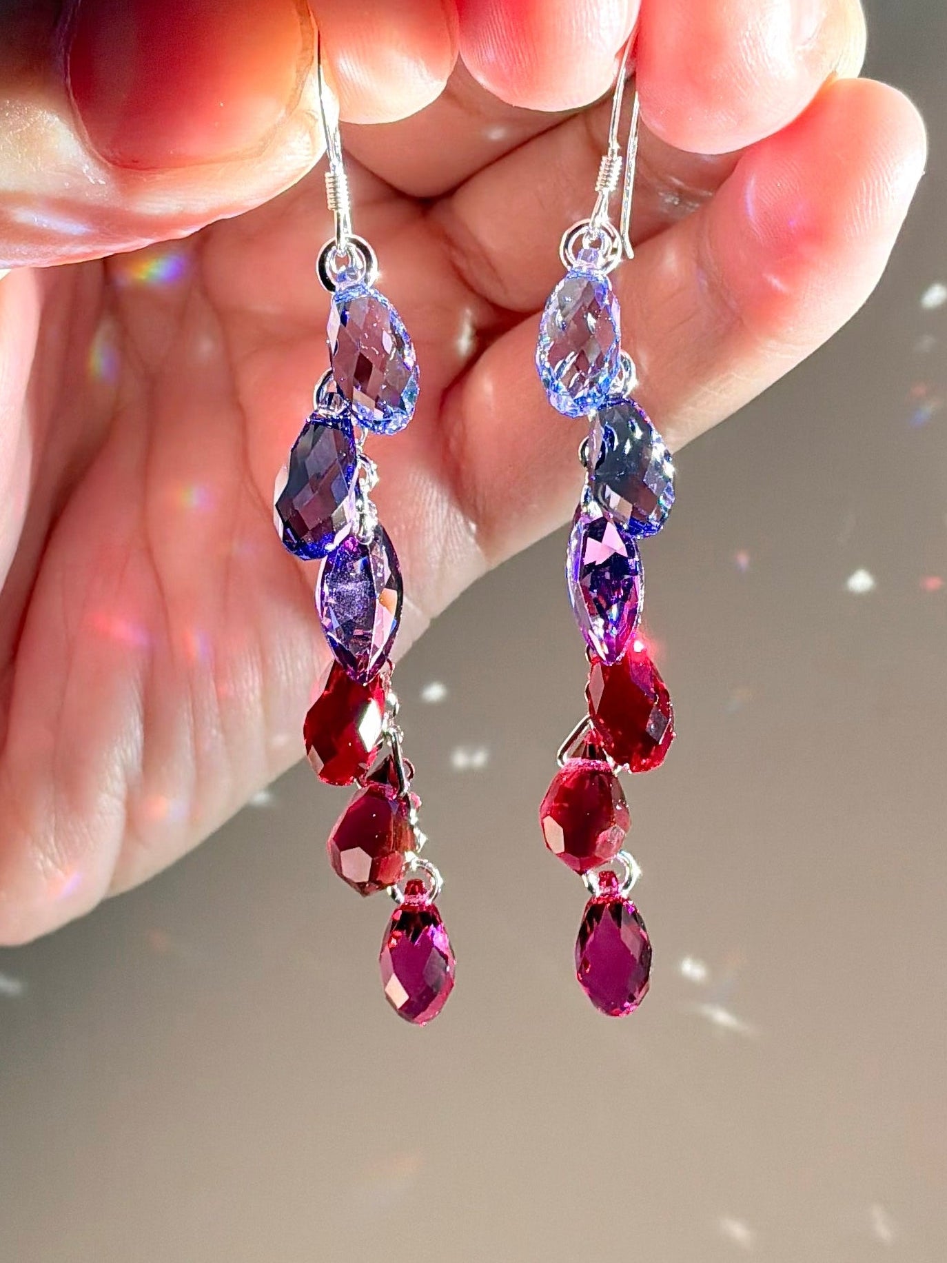 "Velvet Dahlia" ~ *Luxe* Ombré Crystal Waterfall earrings, Sterling Silver or 14k Gold-Filled, magenta pink purple