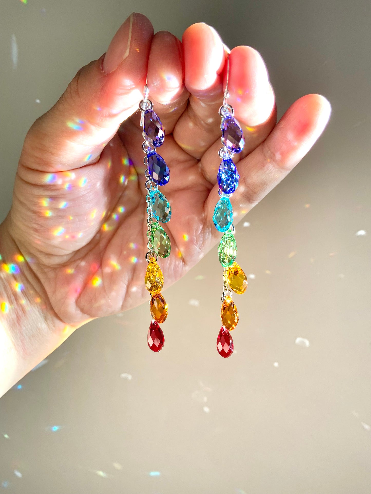 *Luxe* Ombré "Spectral Rainbow" Crystal Waterfall earrings, Sterling Silver or 14k Gold-Filled