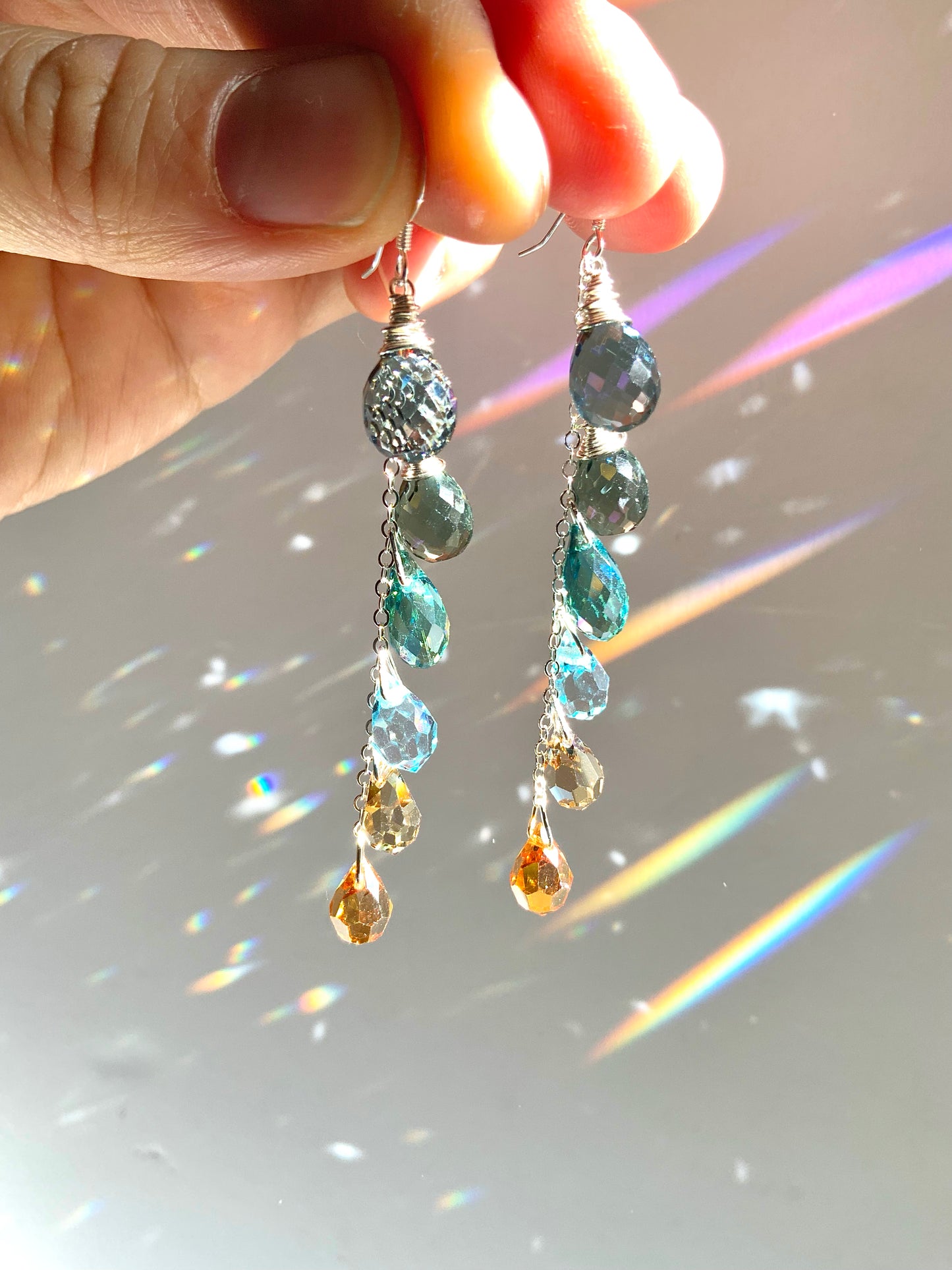 "River Stone" ~ *Luxe* Ombré Crystal Waterfall earrings with Super Rare Colors, Sterling Silver or 14k Gold-Filled