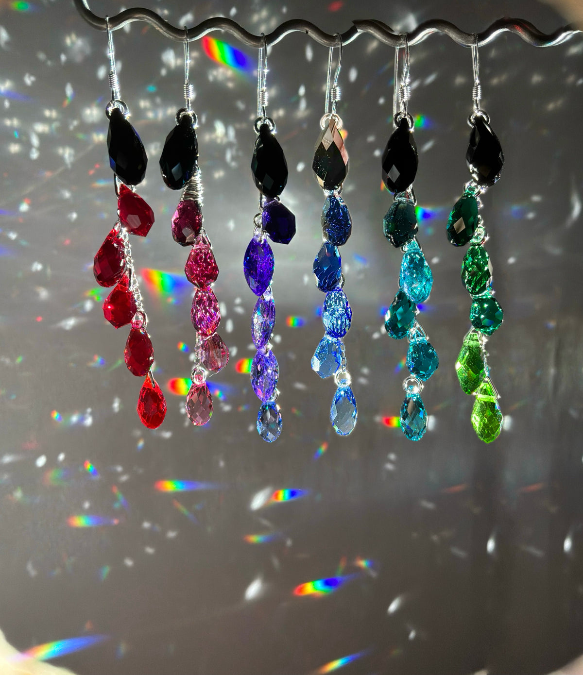 Ombré Black Series ~ *Luxe* Crystal Waterfall Earrings, Sterling Silver or 14k Gold-Filled, Purple Blue Teal Green Pink