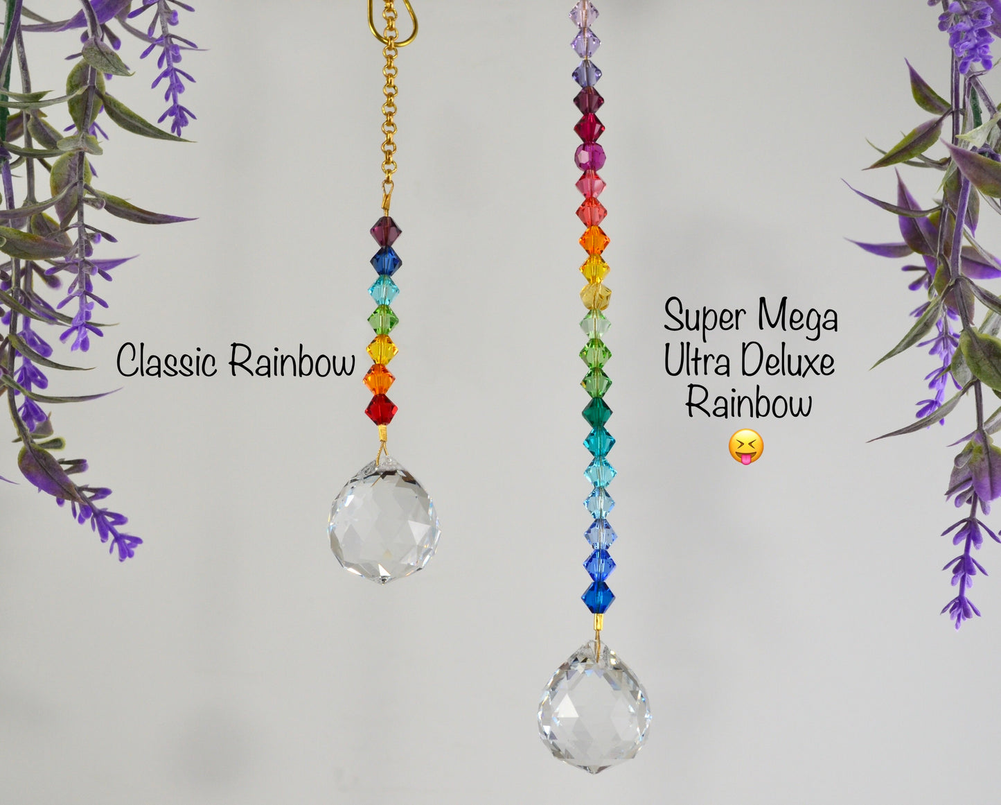 Ombre Rainbow Crystal Ball Suncatcher Window Charm, Car hanger made with prisms and Gold-plated Brass