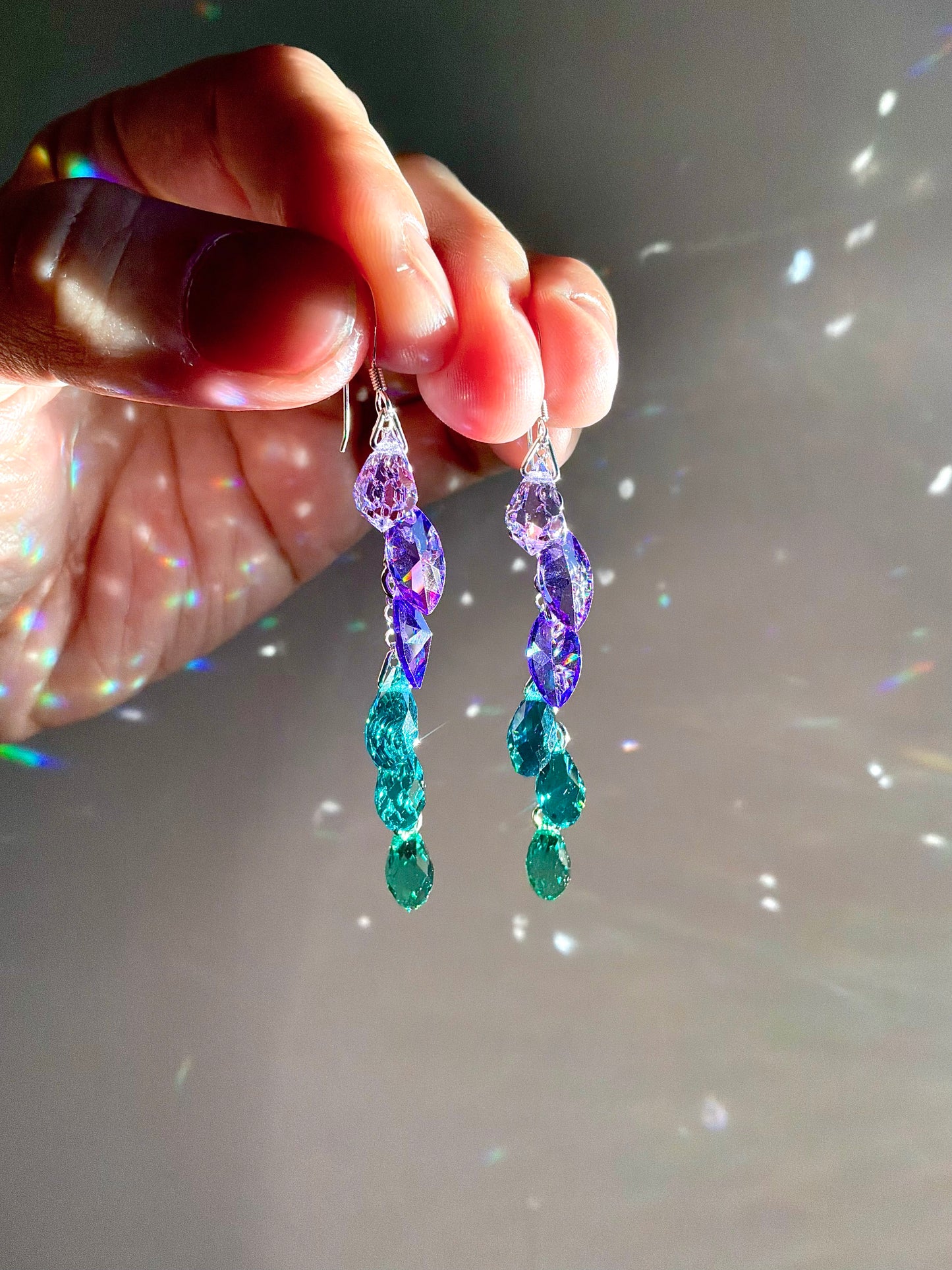 "Sea Maiden" ~ *Luxe* Ombré Crystal Waterfall earrings with Rare Crystals, Sterling Silver or 14k Gold-Filled