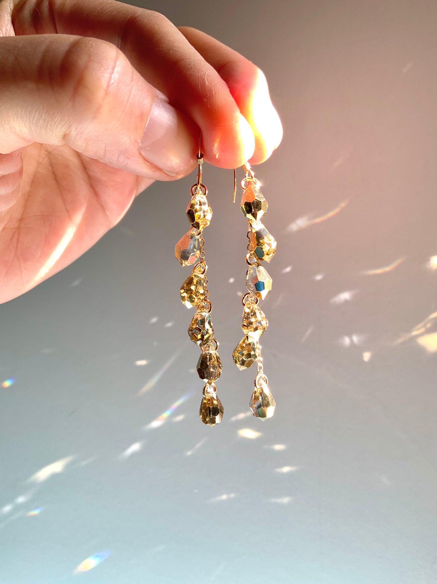 "Liquid Gold" ~ Luxe Crystal Waterfall earrings with Rare Metallic Gold Crystal, Sterling Silver or 14k Gold-Filled