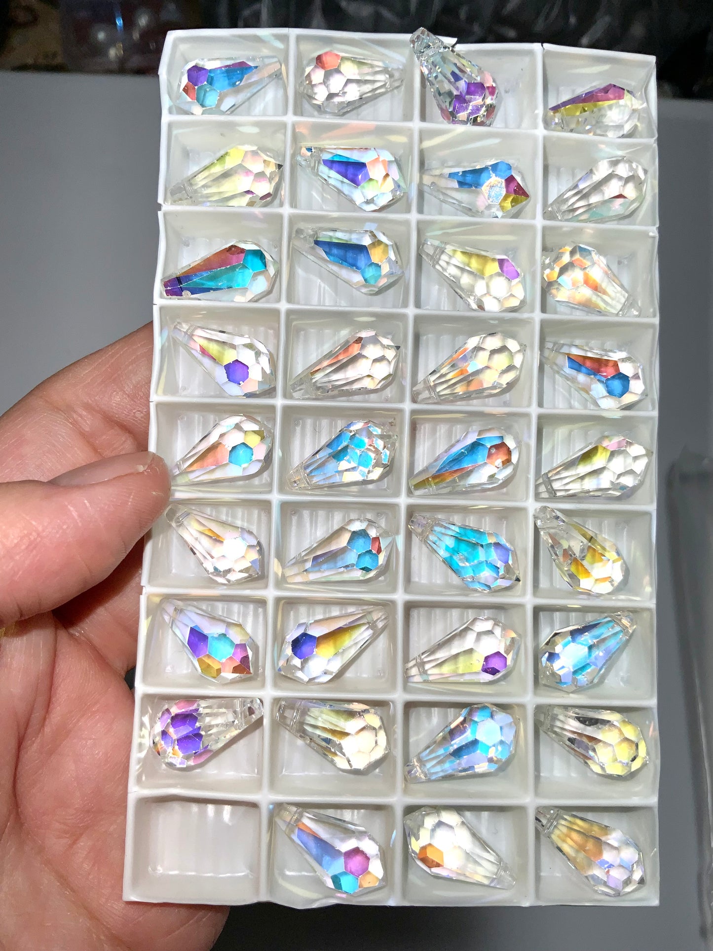 Damaged Swar*vski Destash— Vintage/discontinued 18x9mm Crystal AB Teardrops, 35 pcs