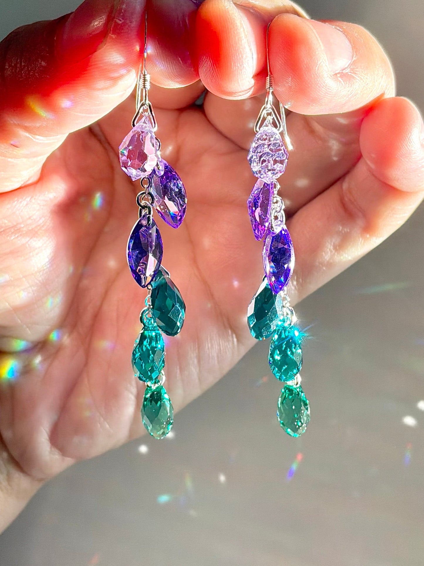 "Sea Maiden" ~ *Luxe* Ombré Crystal Waterfall earrings with Rare Crystals, Sterling Silver or 14k Gold-Filled