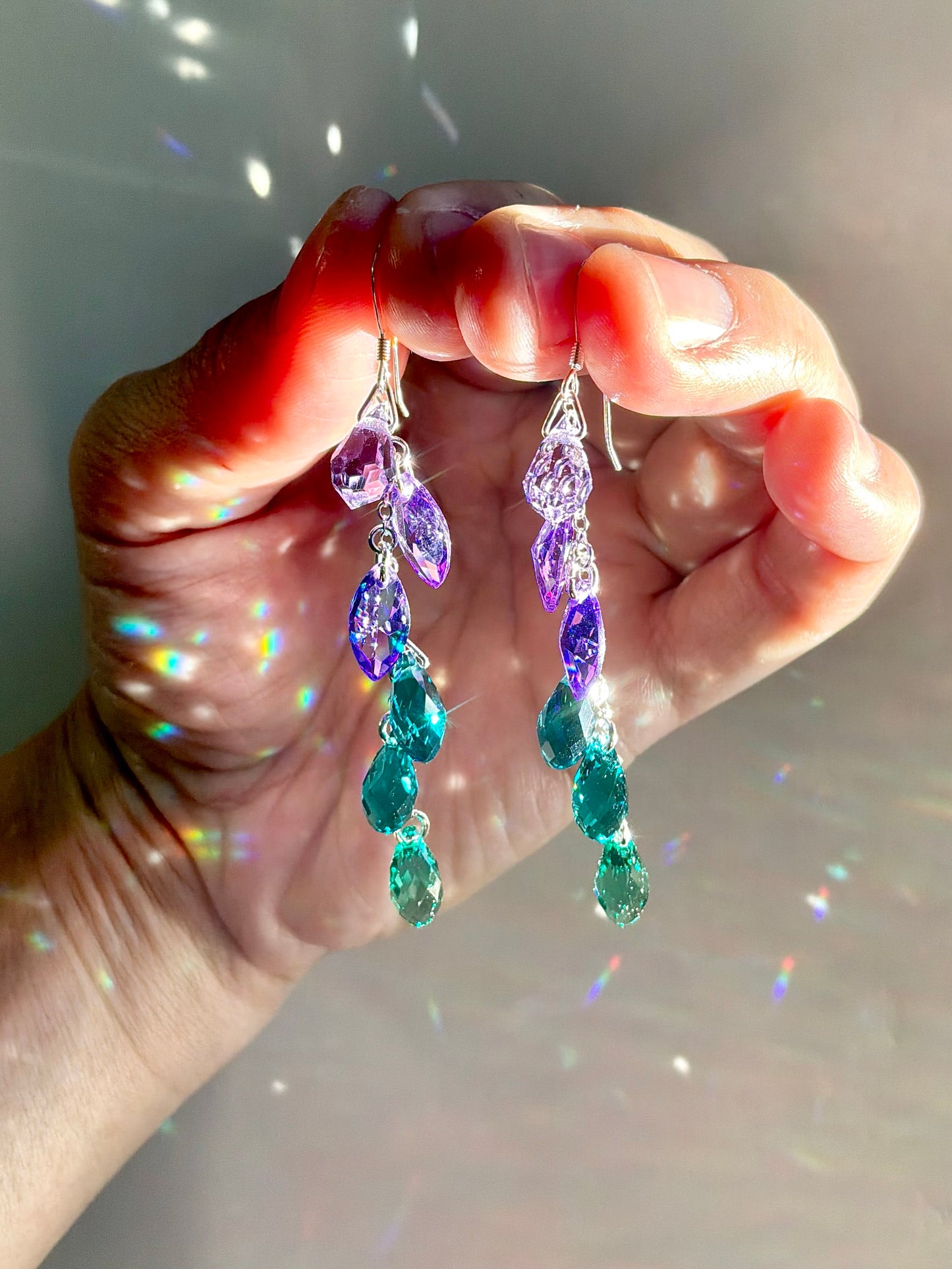 "Sea Maiden" ~ *Luxe* Ombré Crystal Waterfall earrings with Rare Crystals, Sterling Silver or 14k Gold-Filled