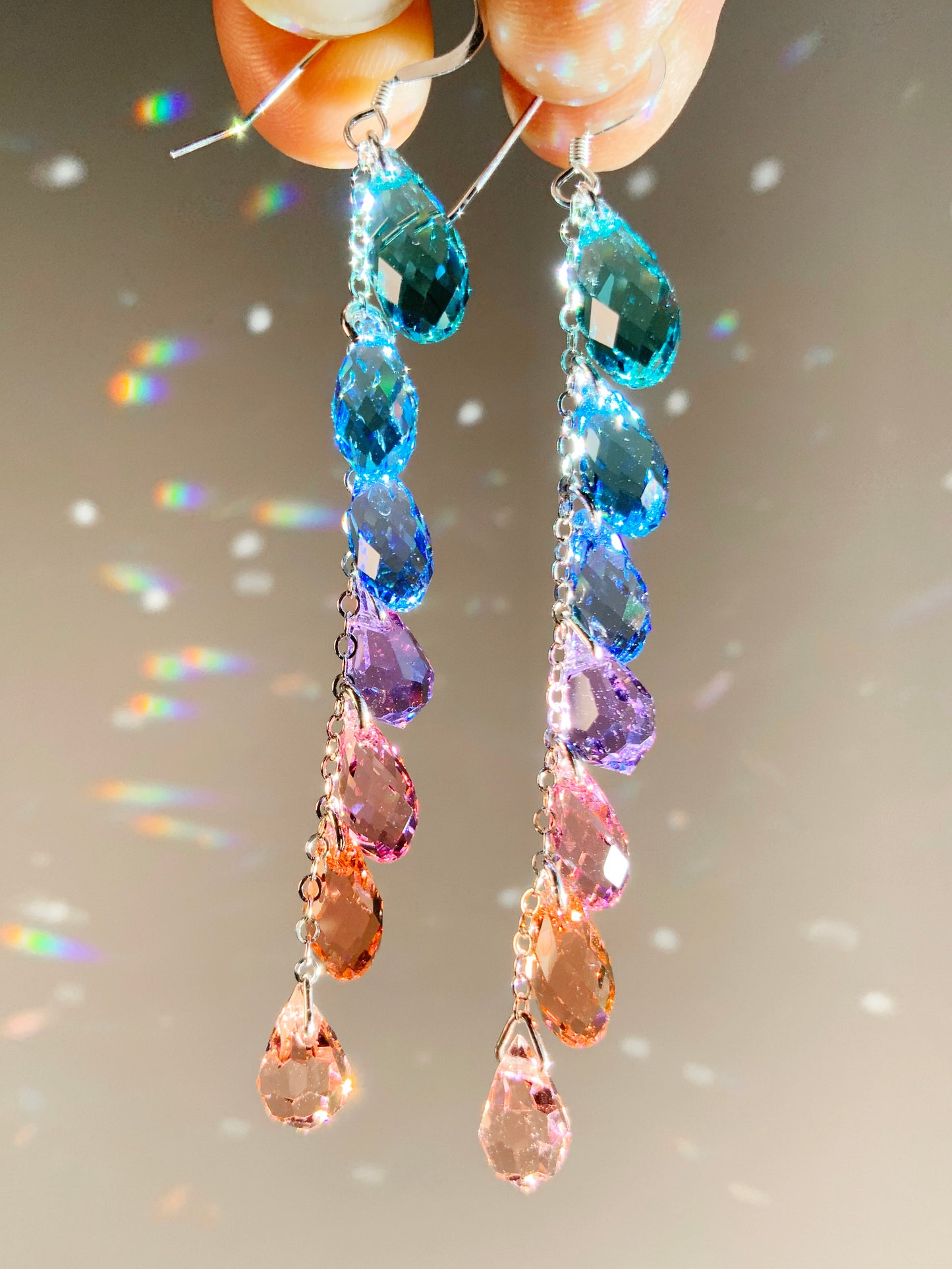 "Joie de Vivre" ~ *Luxe* Ombré Pastel Crystal Waterfall earrings, Aqua Violet Pink, Sterling Silver or 14k Gold-Filled