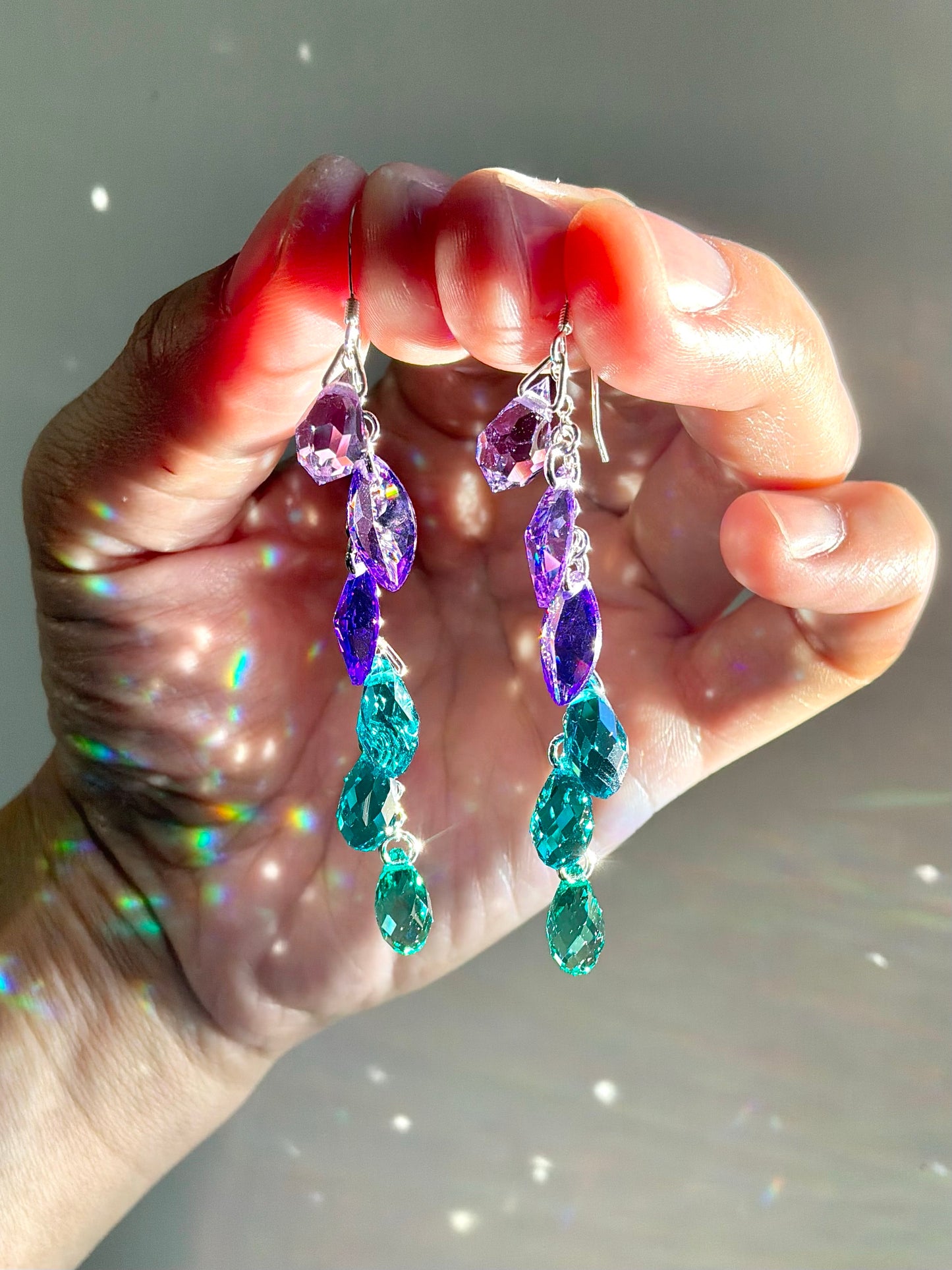 "Sea Maiden" ~ *Luxe* Ombré Crystal Waterfall earrings with Rare Crystals, Sterling Silver or 14k Gold-Filled