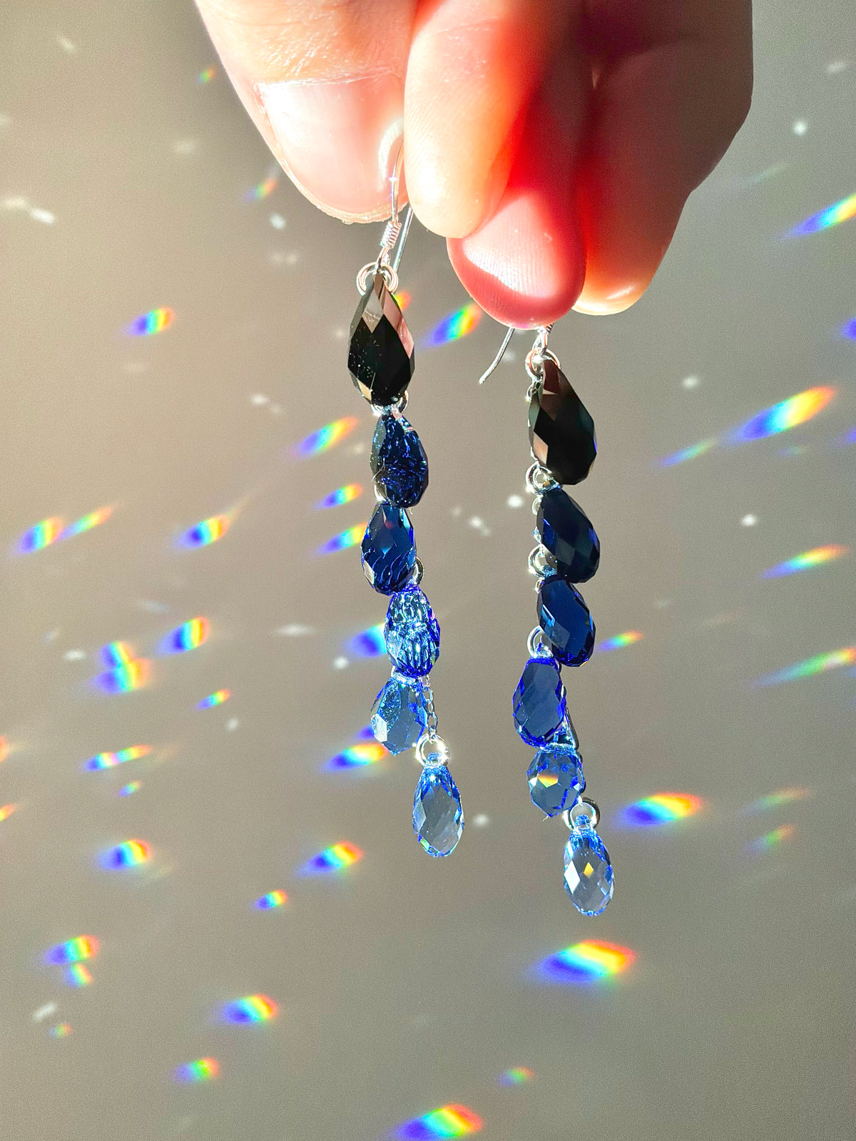 Ombré Black Series ~ *Luxe* Crystal Waterfall Earrings, Sterling Silver or 14k Gold-Filled, Purple Blue Teal Green Pink