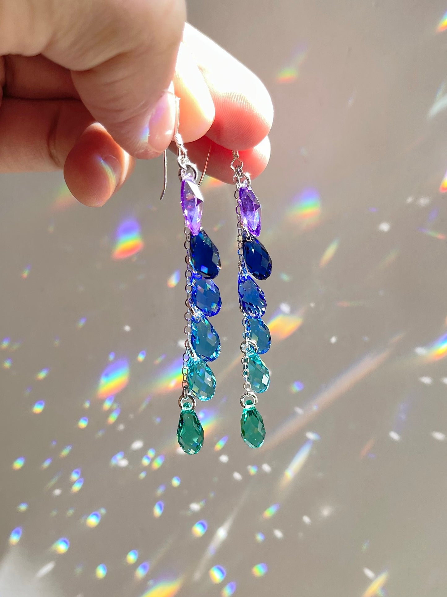 "Siren’s Song" ~ *Luxe* Ombré Crystal Waterfall earrings with Purple, Sterling Silver or 14k Gold-Filled
