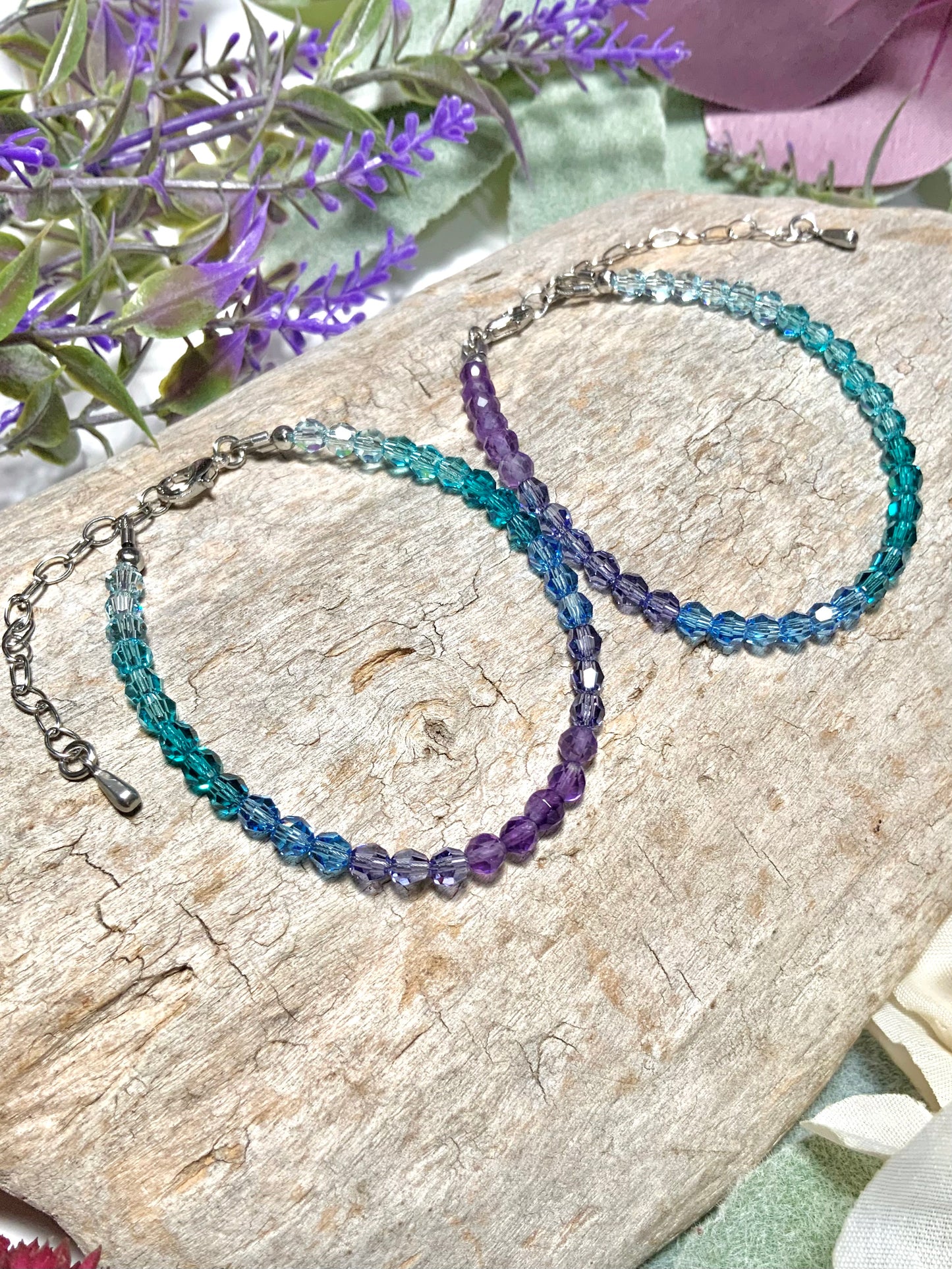 Matching Amethyst Lagoon Ombré Crystal and Gemstone Bracelet, Adjustable Length