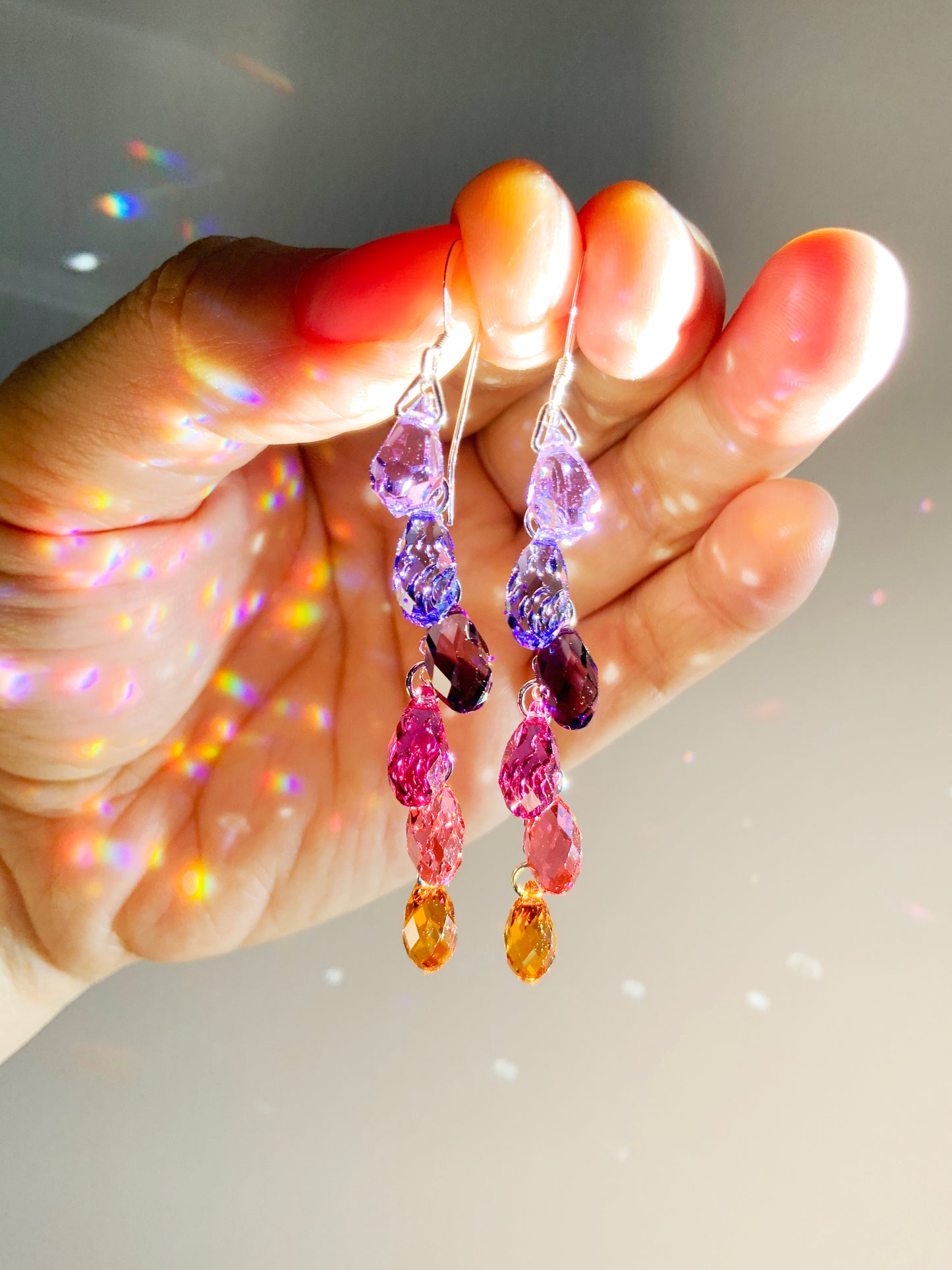 "Sunset Raindrops" ~ *Luxe* Ombré Crystal Waterfall earrings, Sterling Silver or 14k Gold-Filled, magenta pink purple