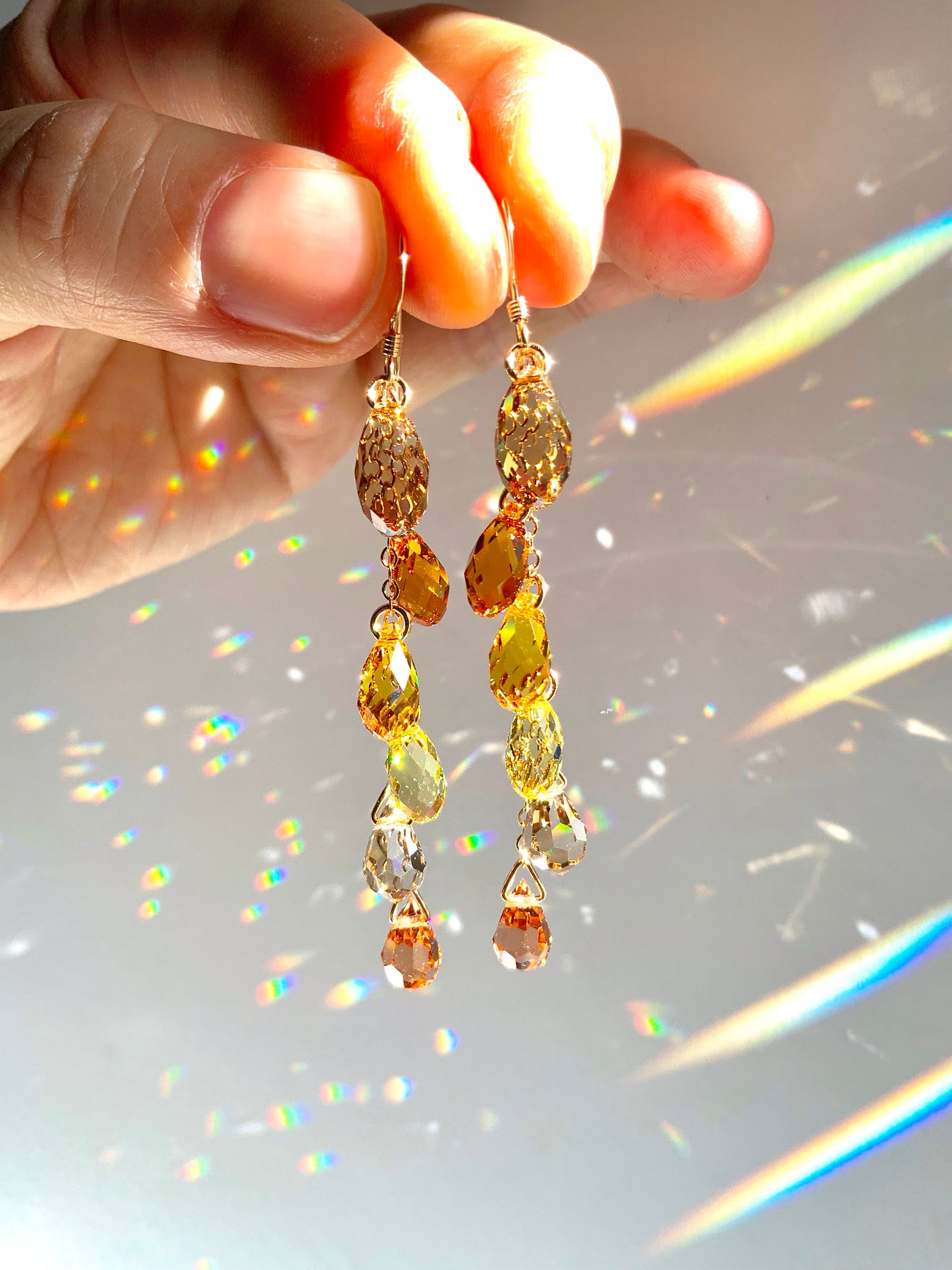 "Apricot Blush" ~ *Luxe* Ombré Crystal Waterfall earrings with Super Rare Color, Sterling Silver or 14k Gold-Filled