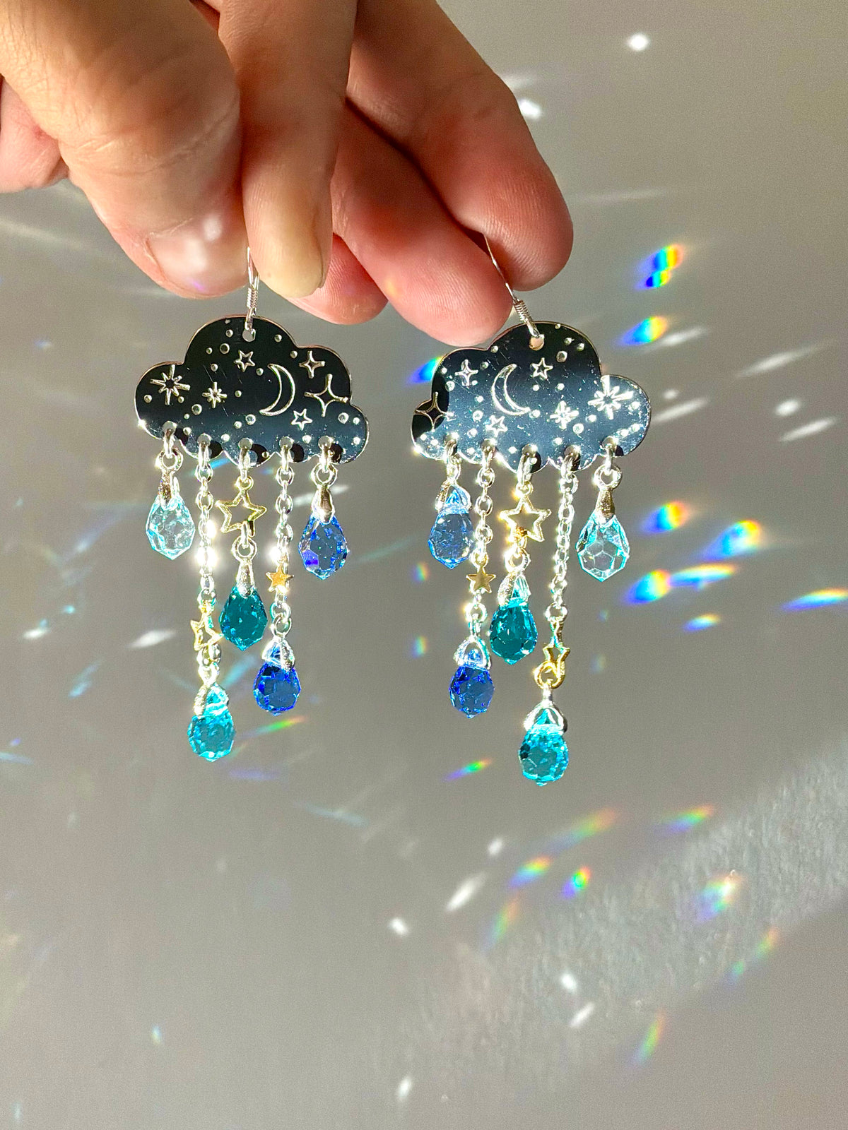 Ombré Blue Aqua Rain Cloud earrings~ Stainless Steel, Sterling Silver, and Brass