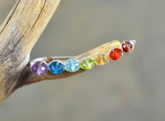 Rainbow Gemstone Ear Climbers in Sterling Silver or 14k Gold Fill, cubic zirconia pride lgbtq earrings