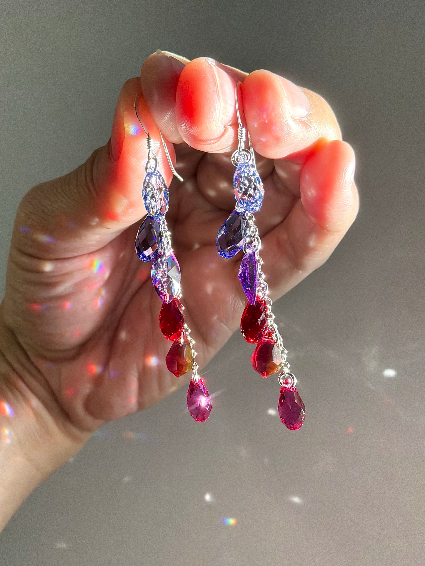"Velvet Dahlia" ~ *Luxe* Ombré Crystal Waterfall earrings, Sterling Silver or 14k Gold-Filled, magenta pink purple