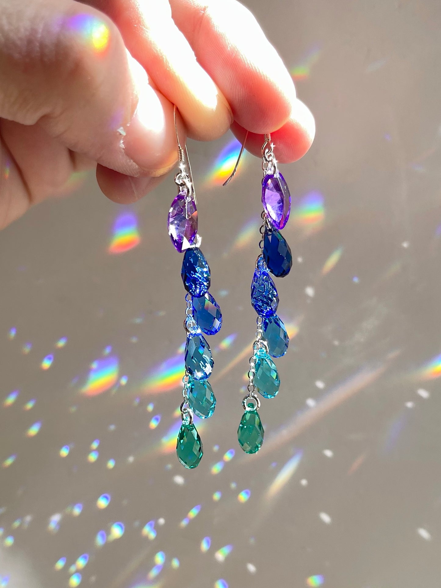 "Siren’s Song" ~ *Luxe* Ombré Crystal Waterfall earrings with Purple, Sterling Silver or 14k Gold-Filled