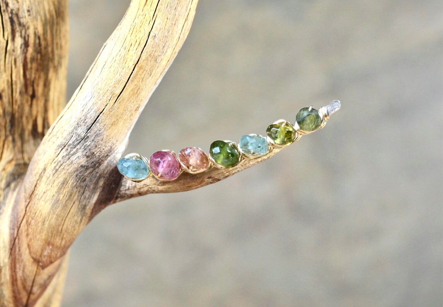 Watermelon Tourmaline Ear Climbers in Sterling Silver or 14k Gold Fill, October Birthstone gemstone earrings