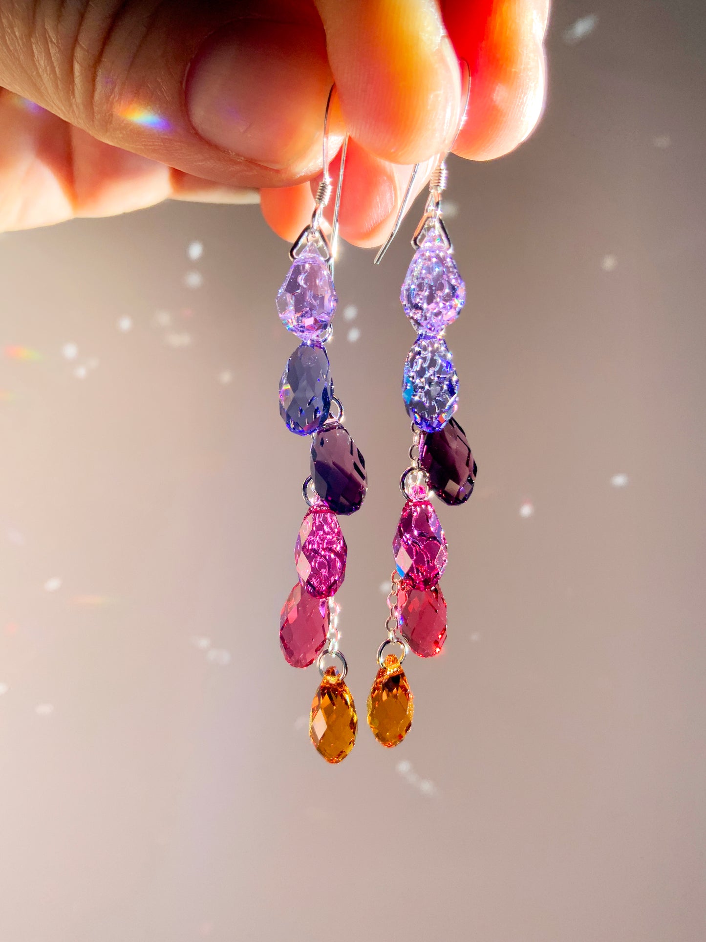 "Sunset Raindrops" ~ *Luxe* Ombré Crystal Waterfall earrings, Sterling Silver or 14k Gold-Filled, magenta pink purple