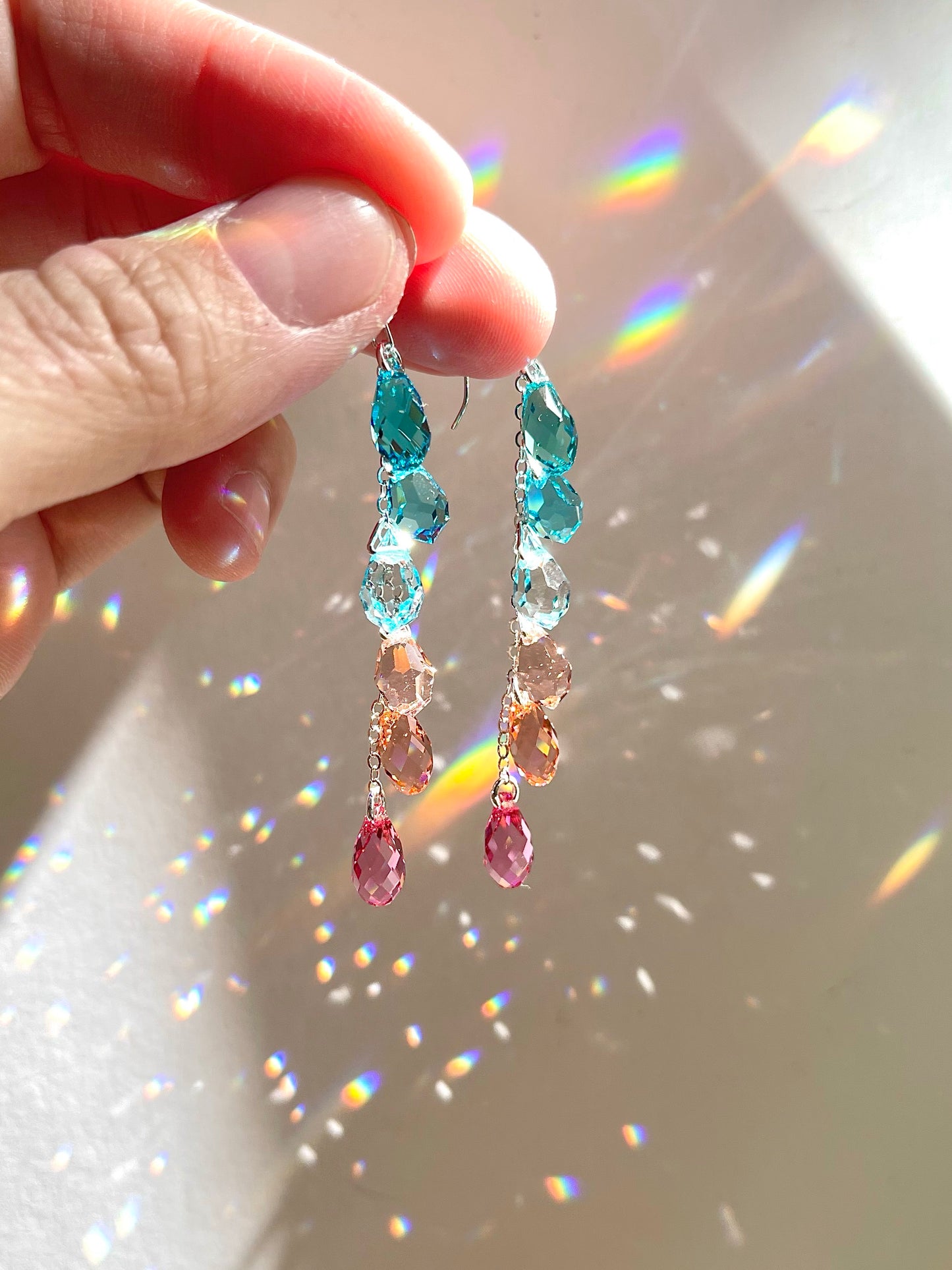 "Sunrise Raindrops" ~ *Luxe* Ombré Crystal Waterfall earrings, Sterling Silver or 14k Gold-Filled
