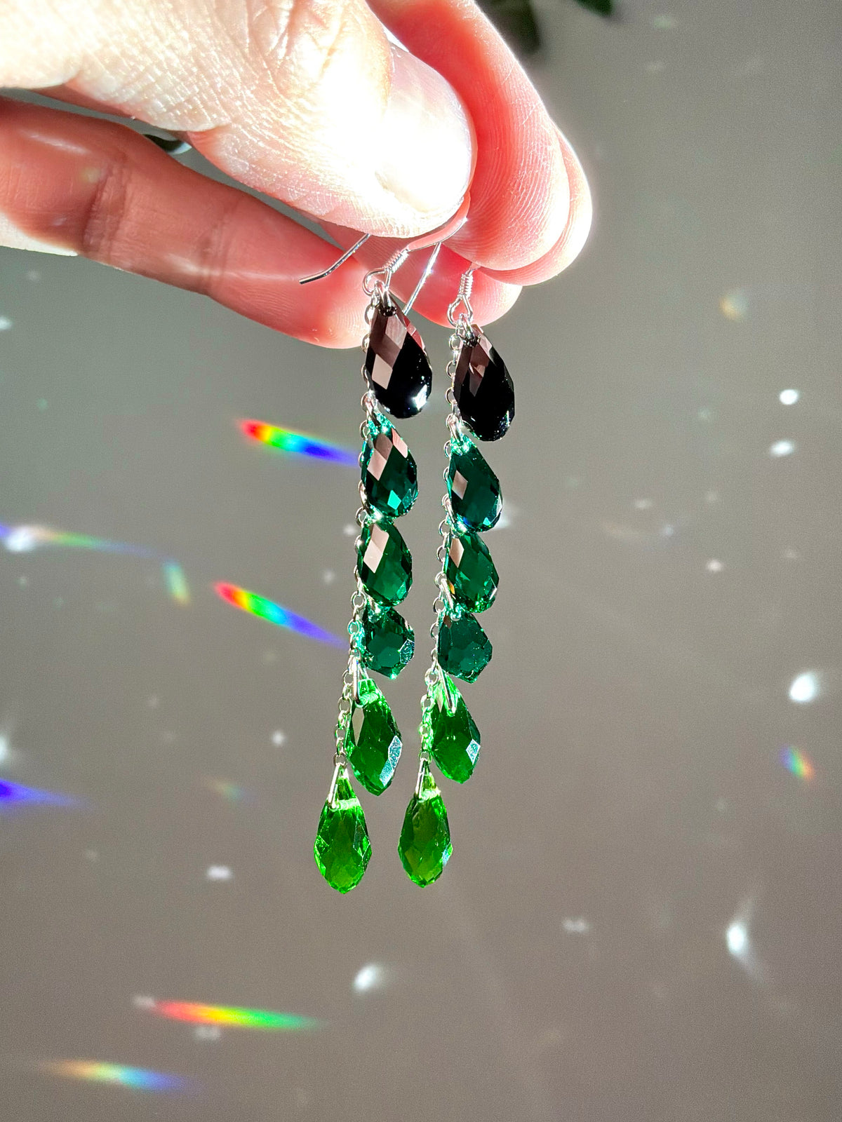 Ombré Black Series ~ *Luxe* Crystal Waterfall Earrings, Sterling Silver or 14k Gold-Filled, Purple Blue Teal Green Pink