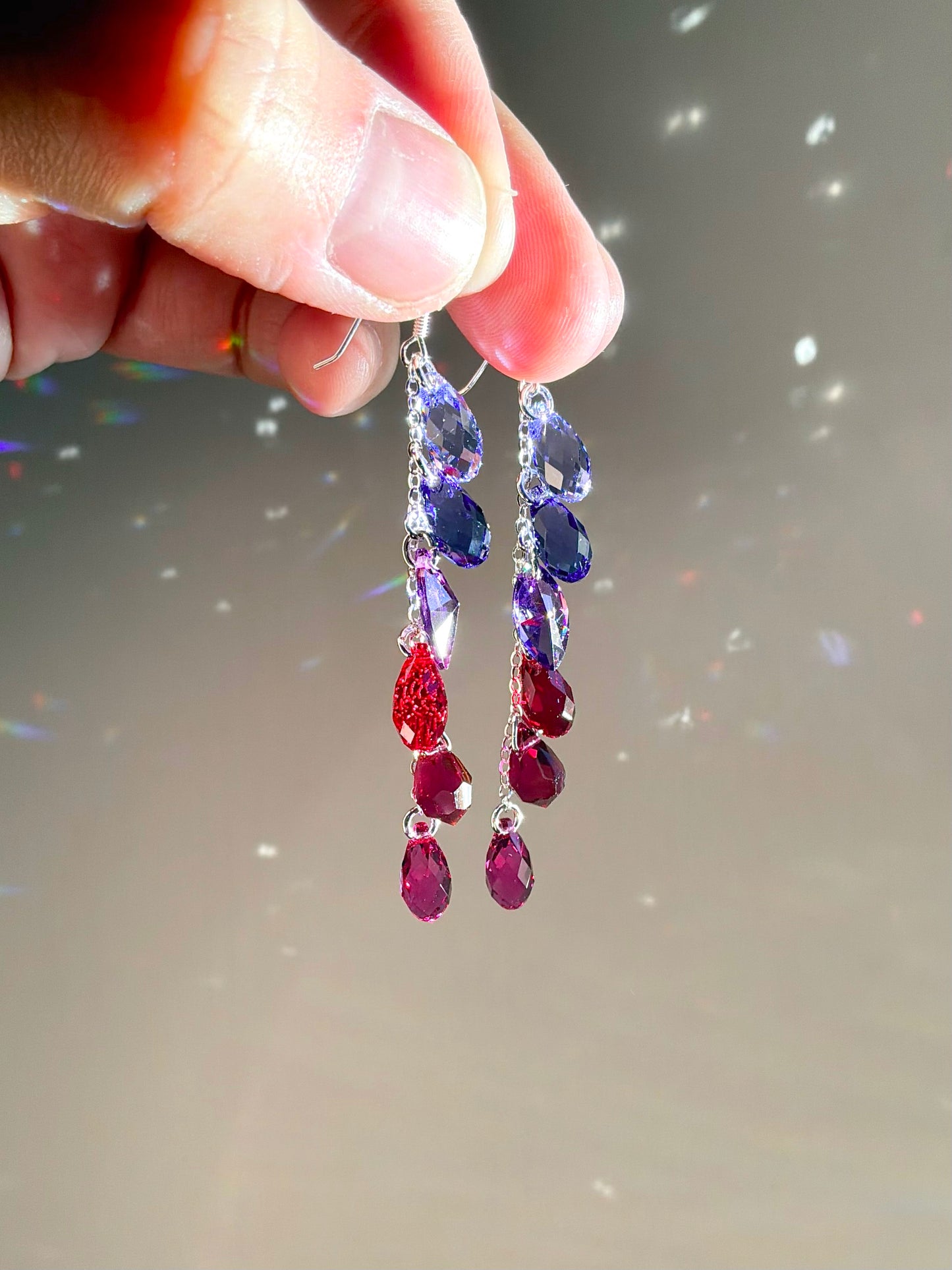 "Velvet Dahlia" ~ *Luxe* Ombré Crystal Waterfall earrings, Sterling Silver or 14k Gold-Filled, magenta pink purple