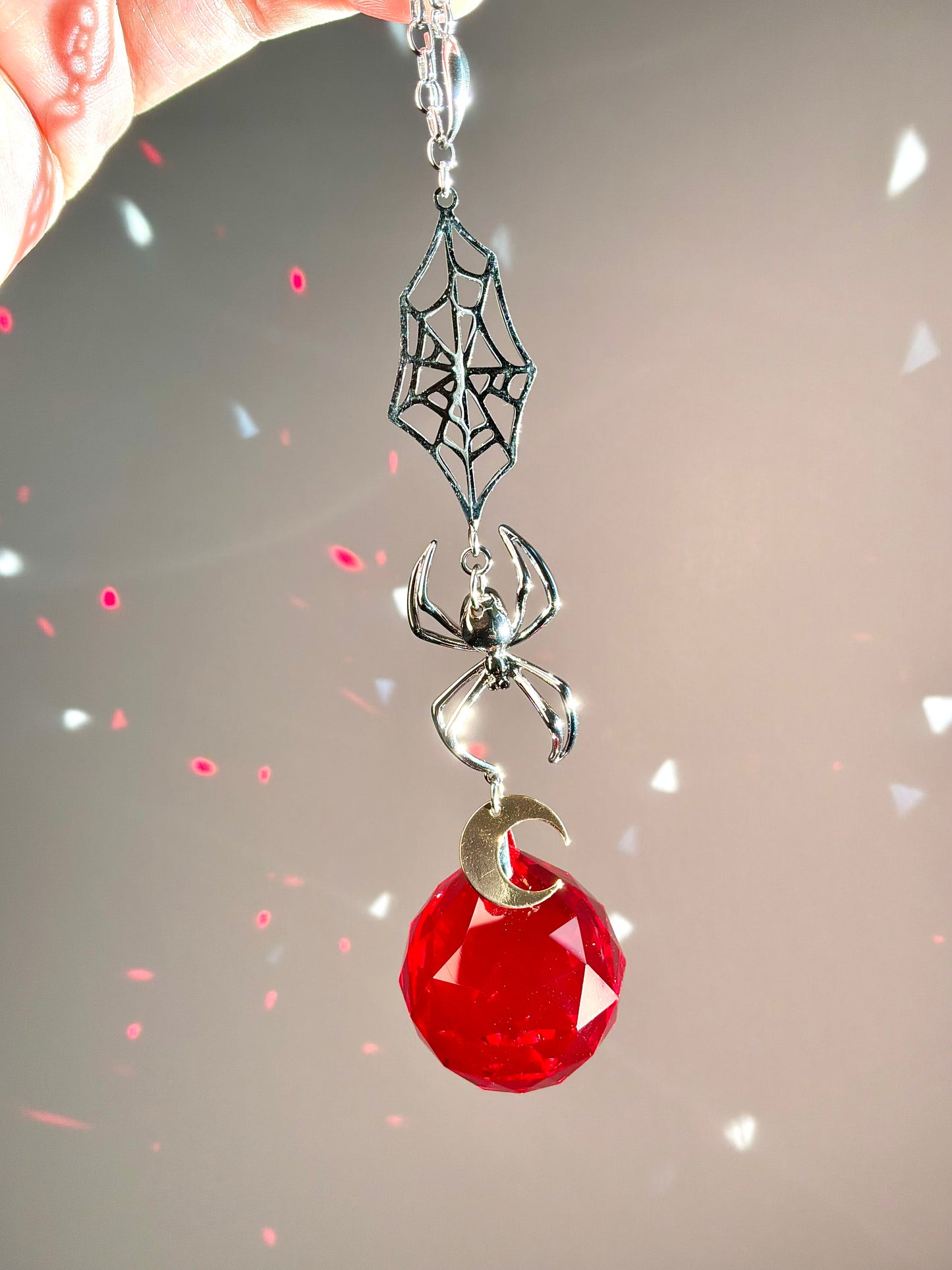 “Moon Weaver” Spider Prism Car Charm, 18k Gold-Plated Halloween Spooky auto decoration Suncatcher