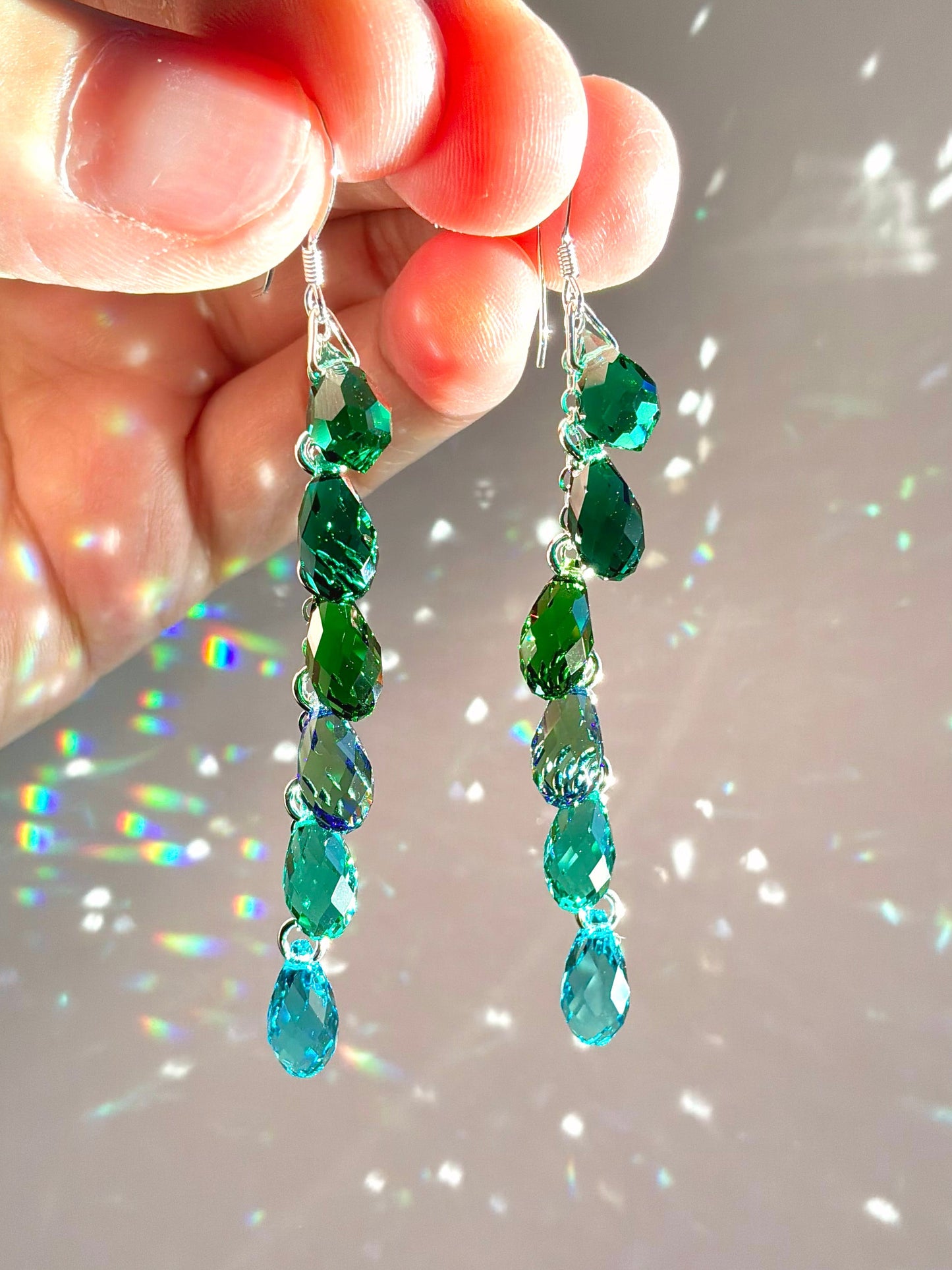 "Forest Springs" ~ *Luxe* Ombré Crystal Waterfall earrings, Sterling Silver or 14k Gold-Filled, Dark Emerald Green jewelry (Copy)