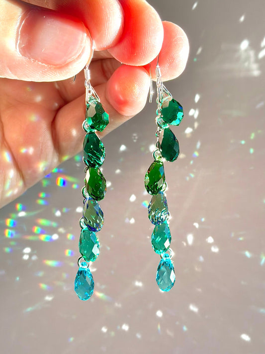 "Forest Springs" ~ *Luxe* Ombré Crystal Waterfall Earrings, Sterling Silver or 14k Gold-Filled, Dark Emerald Green jewelry