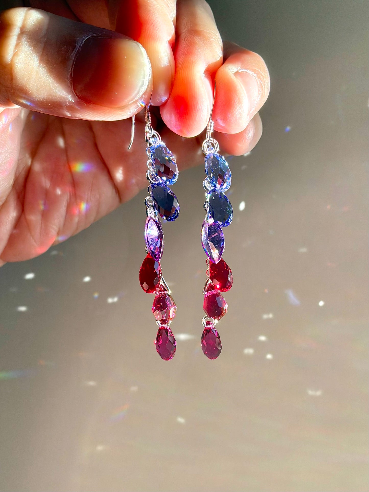 "Velvet Dahlia" ~ *Luxe* Ombré Crystal Waterfall earrings, Sterling Silver or 14k Gold-Filled, magenta pink purple