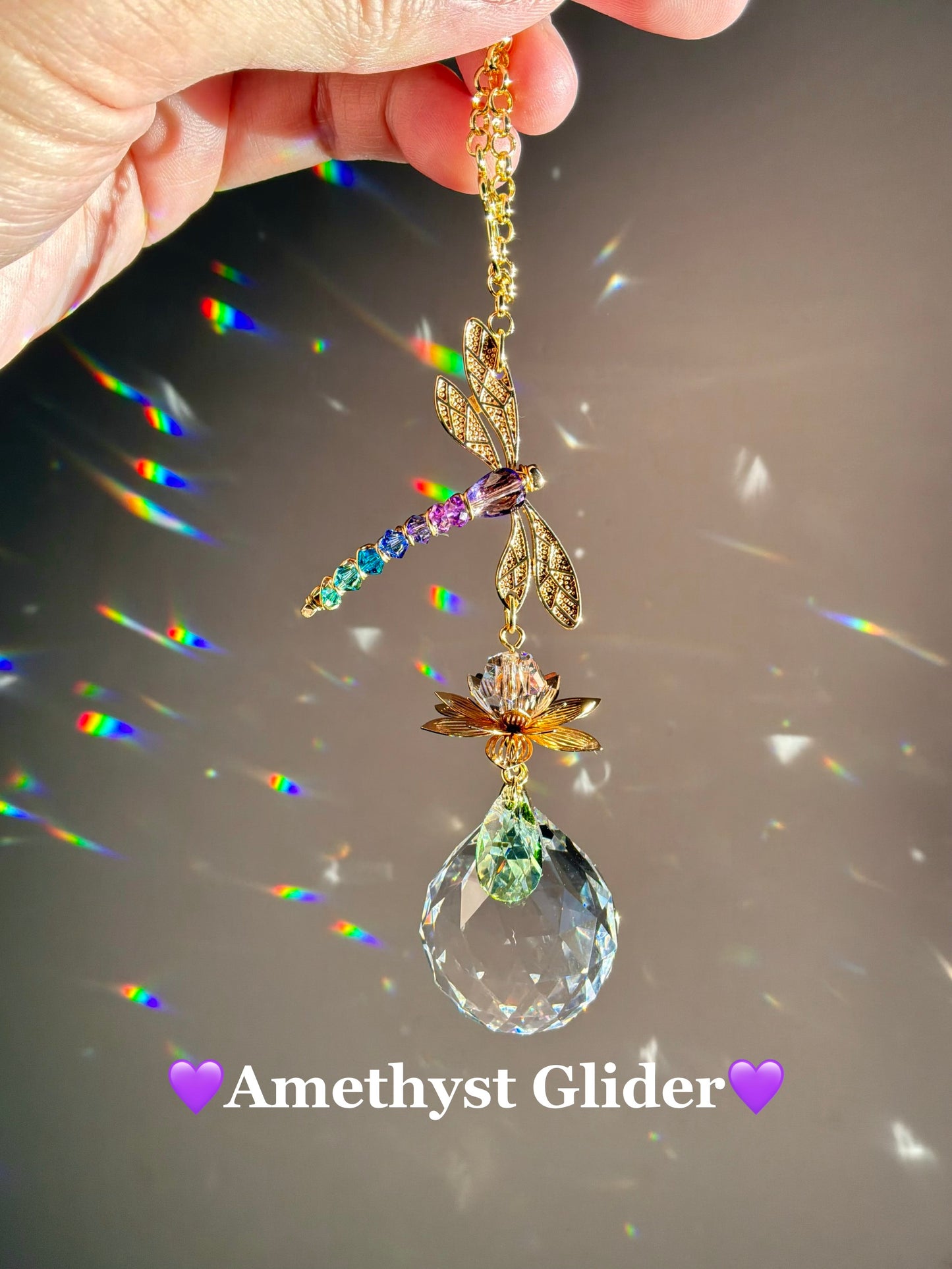 Jeweled Dragonfly Series~ 18k Gold-Plated Car Charm Suncatcher, Ombre Color Gradient made with Rare Crystals