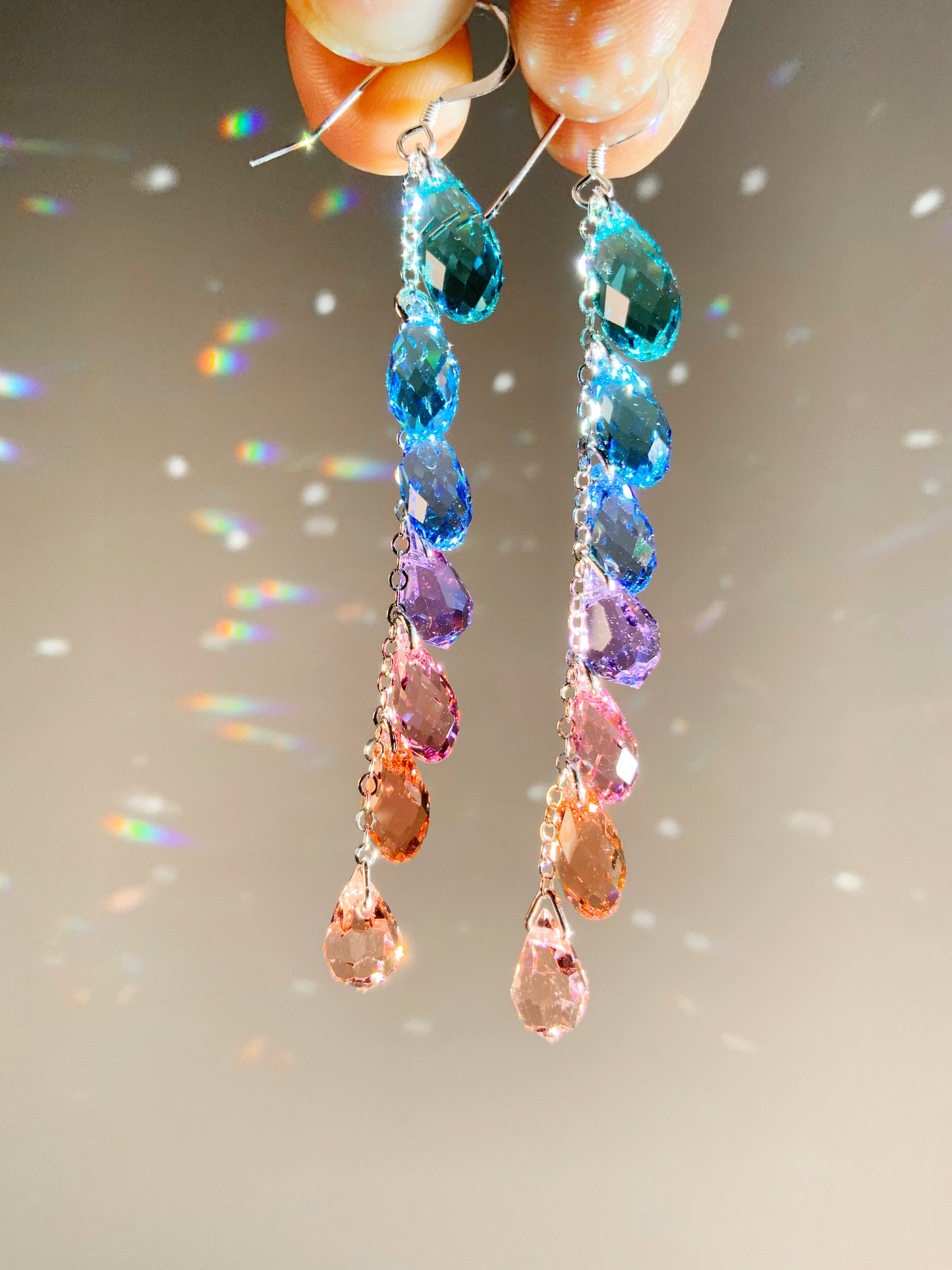 "Joie de Vivre" ~ *Luxe* Ombré Pastel Crystal Waterfall earrings, Aqua Violet Pink, Sterling Silver or 14k Gold-Filled