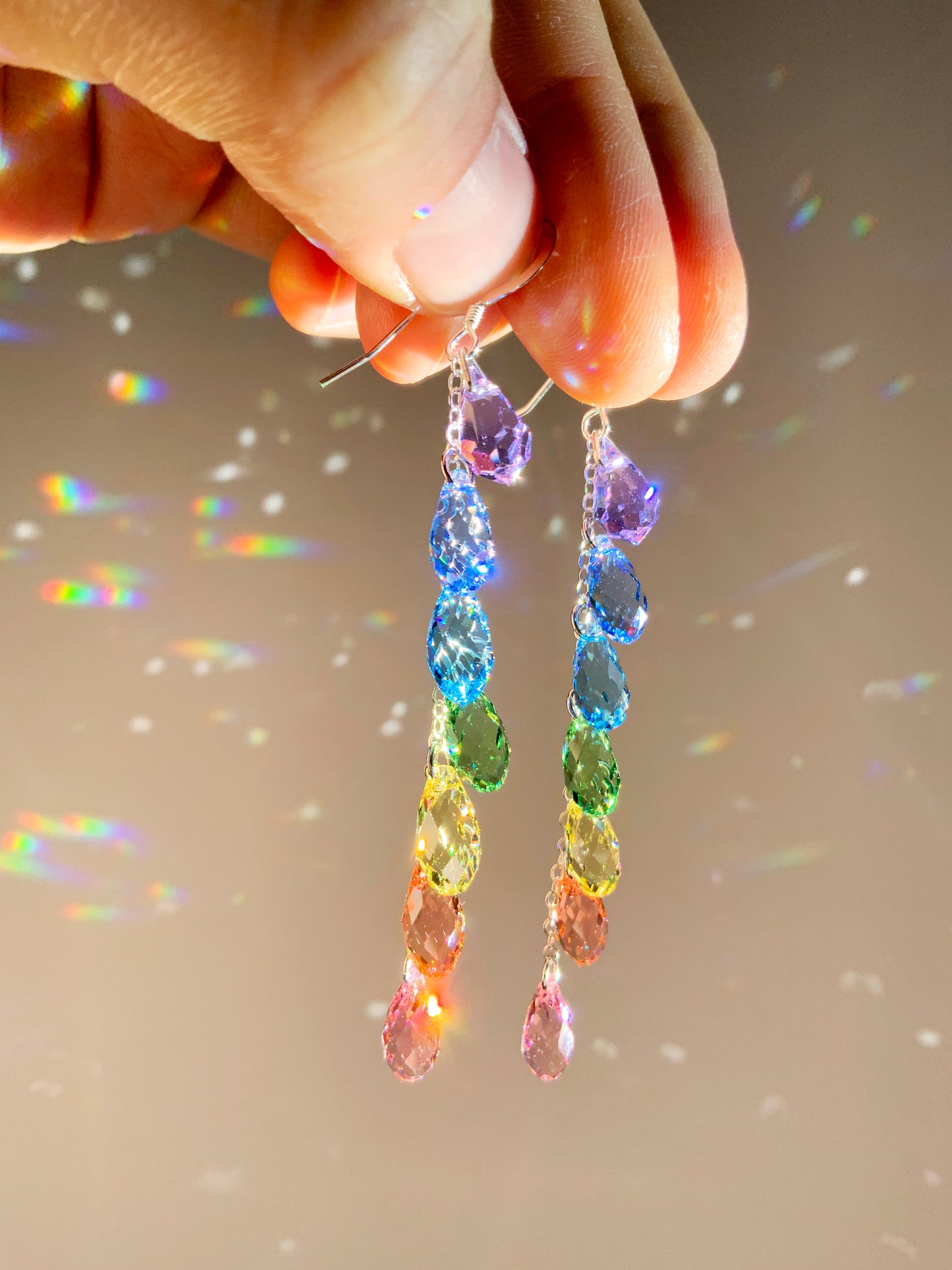 *Luxe* Ombré Pastel Rainbow Crystal Waterfall earrings, Sterling Silver or 14k Gold-Filled