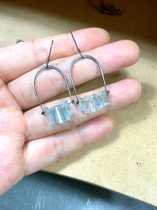 The "I’m too lazy" Destash— Sterling Silver and Raw Aquamarine Crystal earrings
